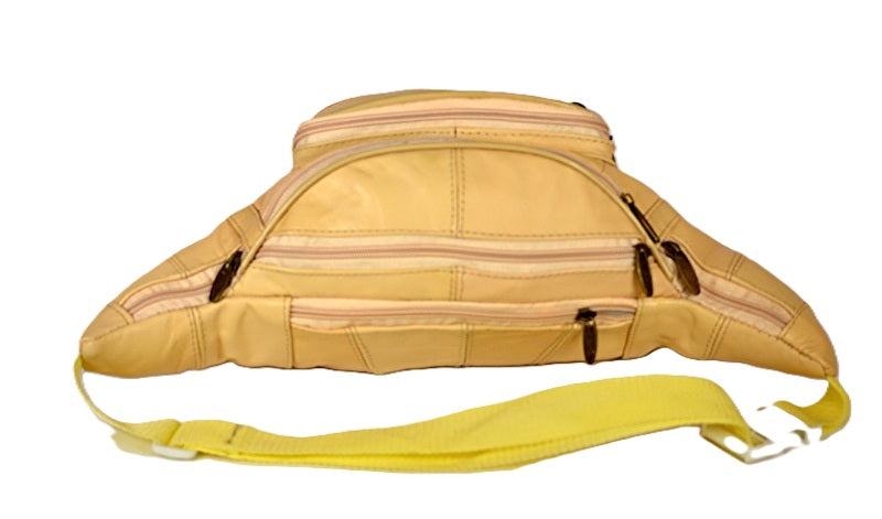 Tinder Genuine Leather Beige Waist Bag Multi Pocket Belt Bag Travel Fanny Pack for Unisex