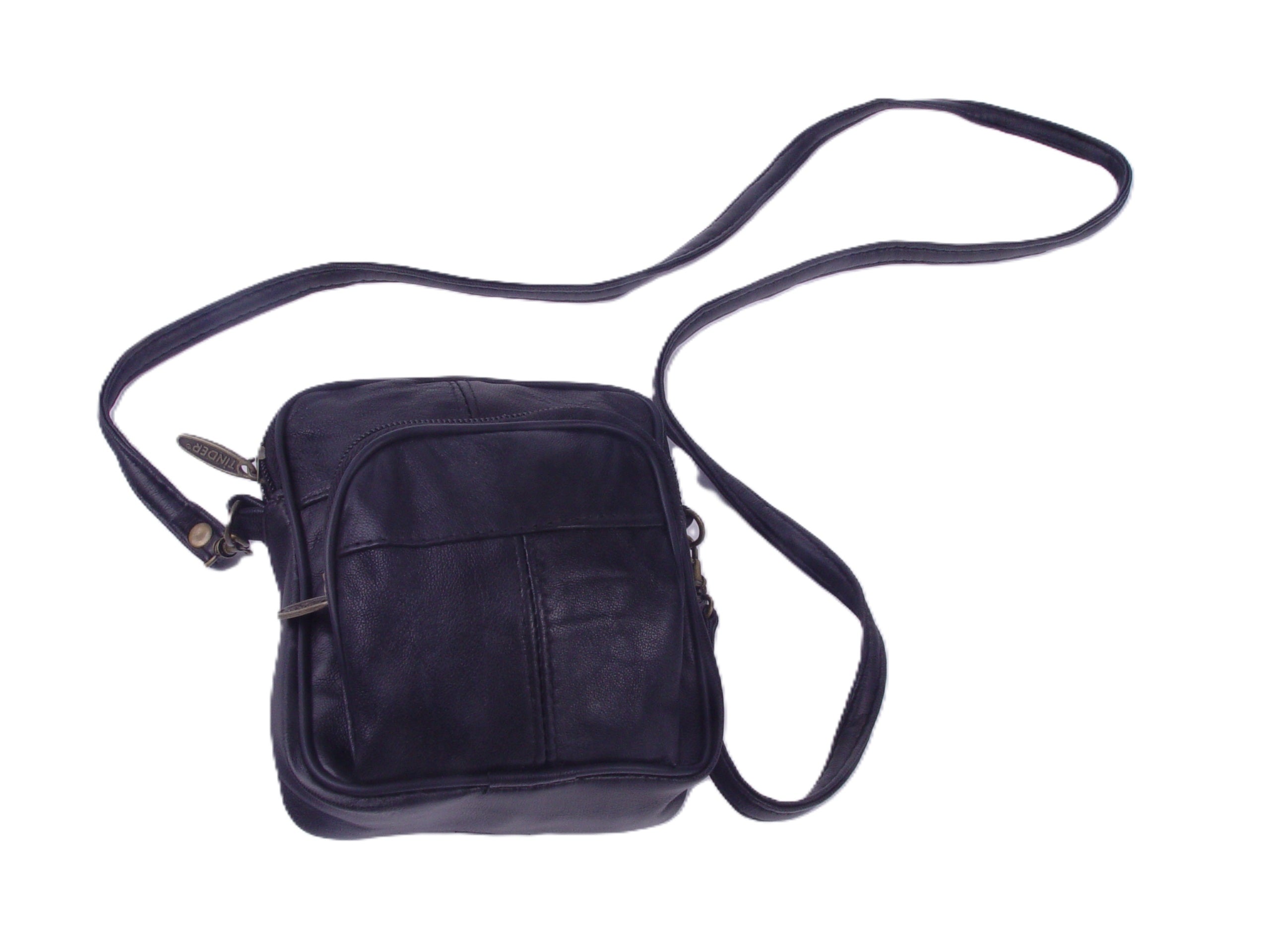 Genuine Leather Black Crossbody Bag, Small Multi Pocket Shoulder Purse, Travel Organizer Messenger Bag for Men or Women