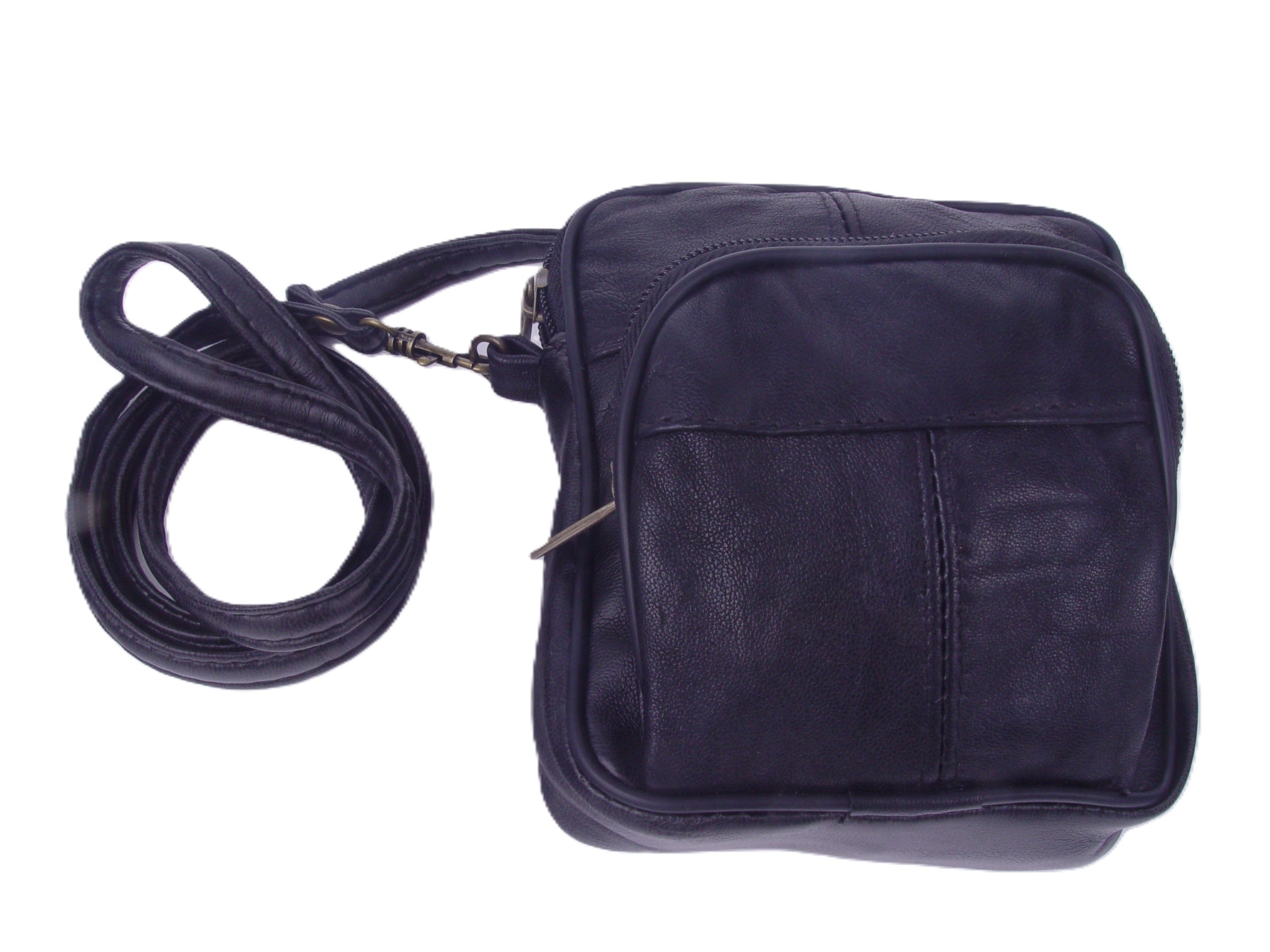 Genuine Leather Black Crossbody Bag, Small Multi Pocket Shoulder Purse, Travel Organizer Messenger Bag for Men or Women