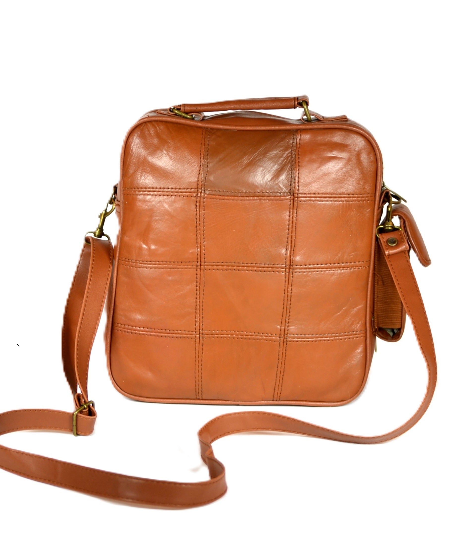Genuine Leather Brown Crossbody Bag, Multi Pocket Shoulder Purse, Travel Organizer Handbag for Men or Women