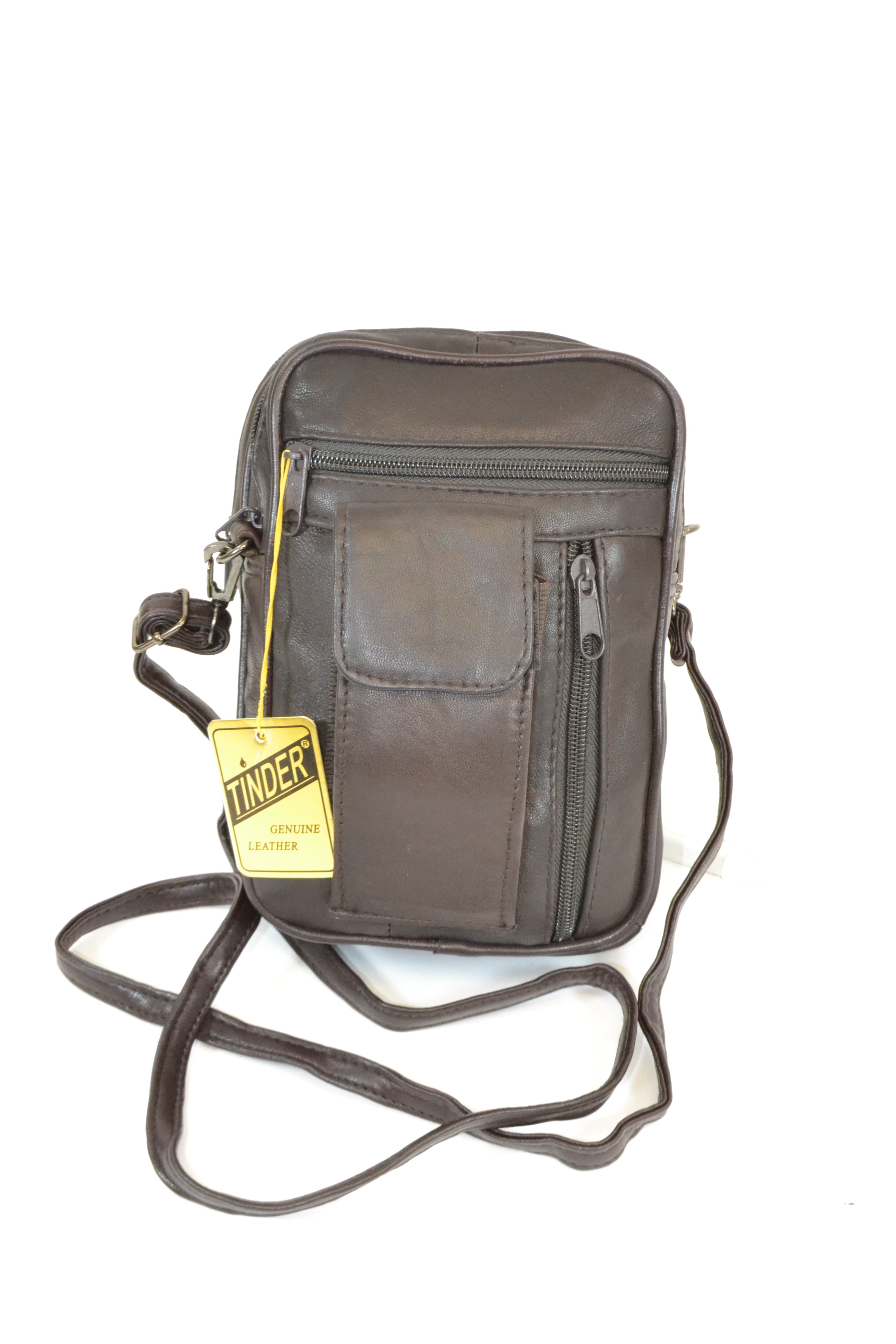 Genuine Leather Dark Brown Crossbody Bag, Small Multi Pocket Shoulder Purse, Travel Organizer Messenger Bag for Men or Women