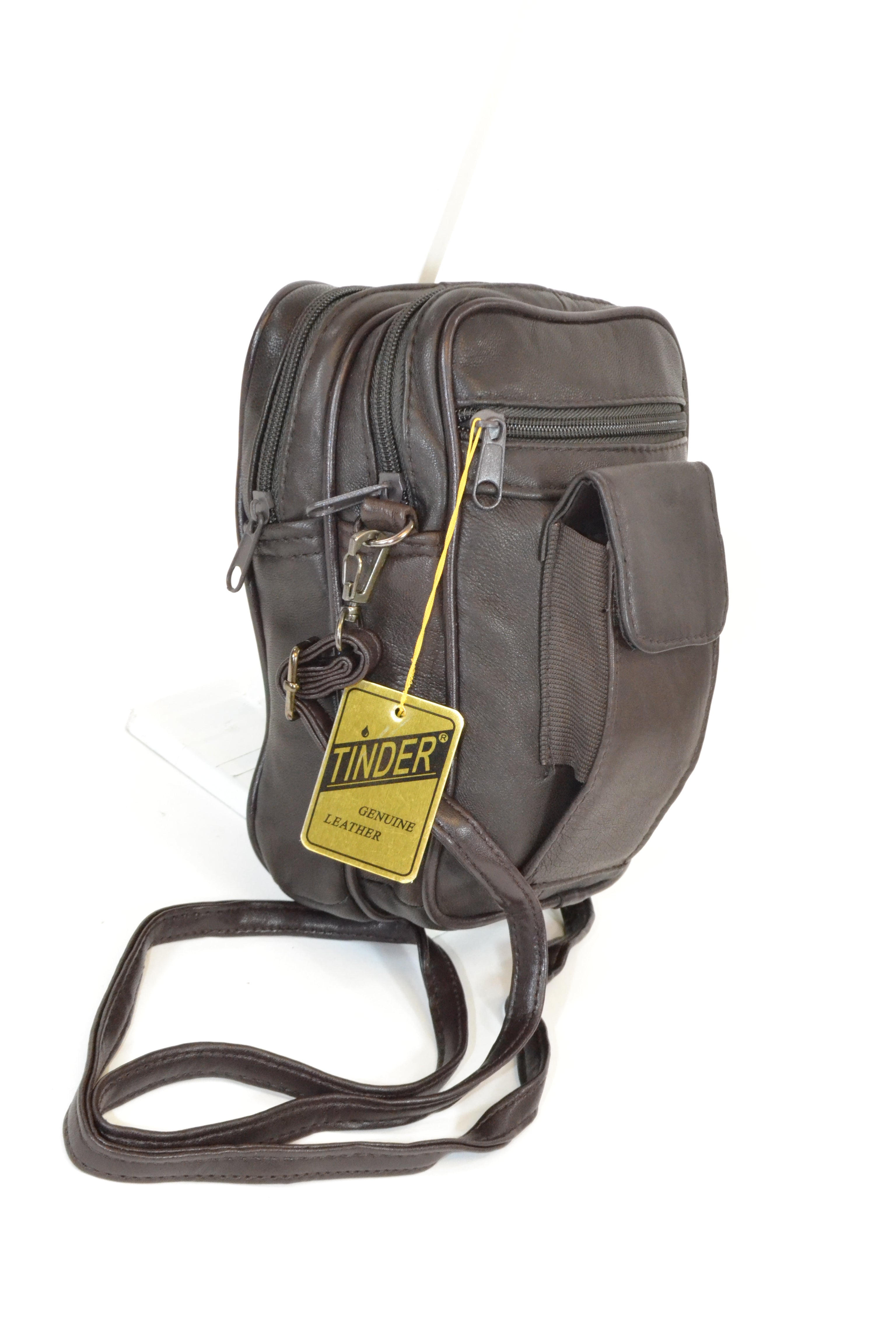 Genuine Leather Dark Brown Crossbody Bag, Small Multi Pocket Shoulder Purse, Travel Organizer Messenger Bag for Men or Women