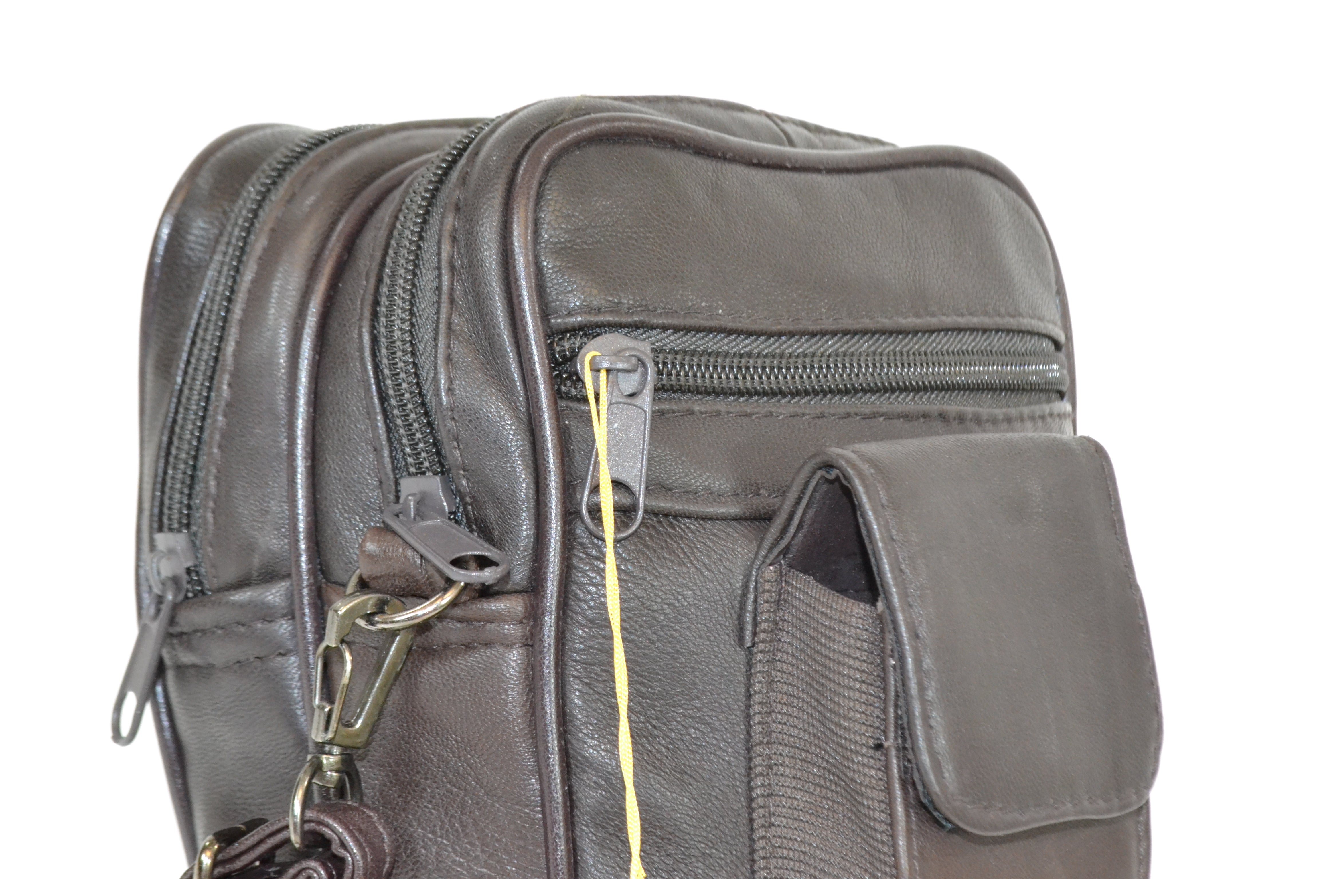 Genuine Leather Dark Brown Crossbody Bag, Small Multi Pocket Shoulder Purse, Travel Organizer Messenger Bag for Men or Women