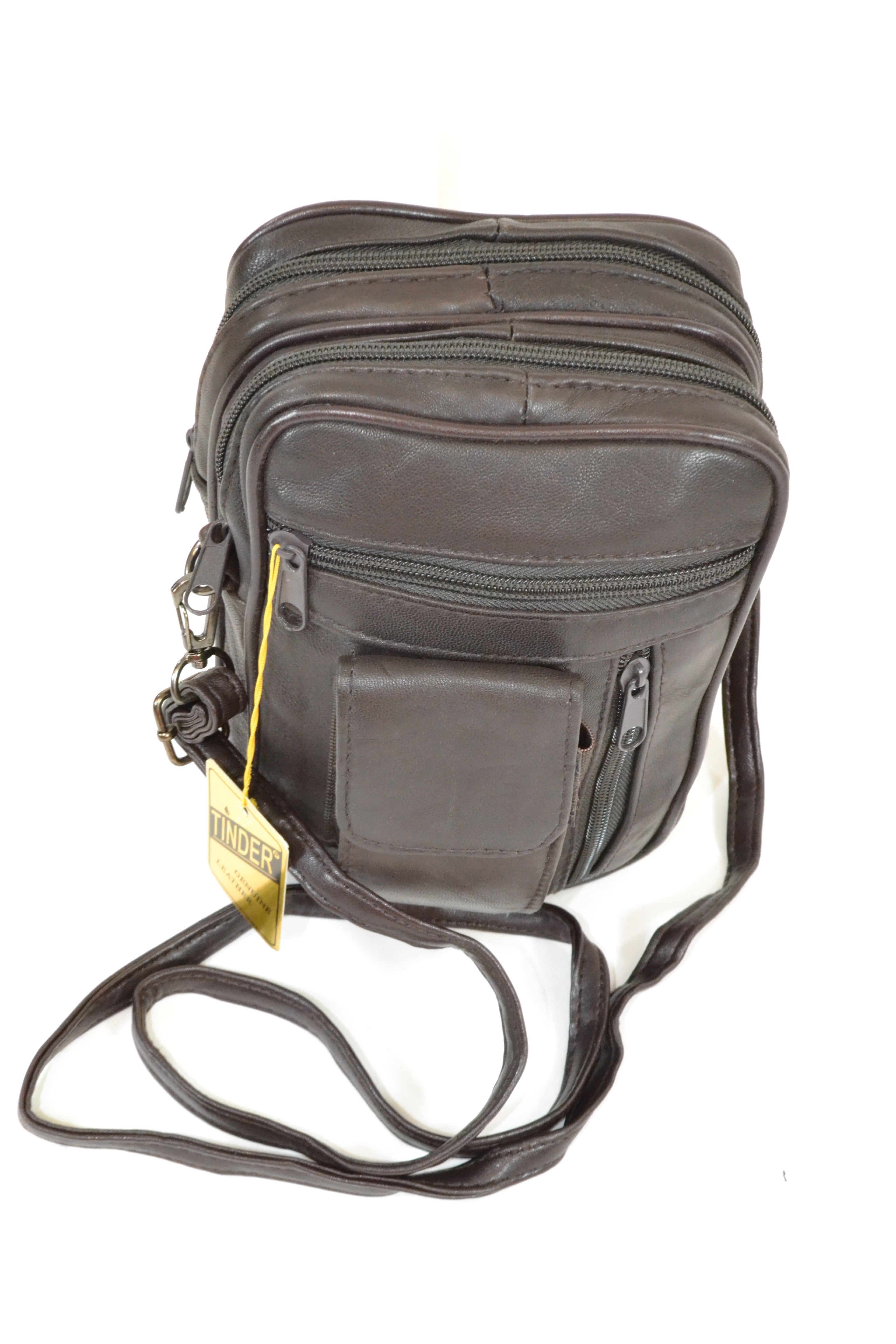 Genuine Leather Dark Brown Crossbody Bag, Small Multi Pocket Shoulder Purse, Travel Organizer Messenger Bag for Men or Women