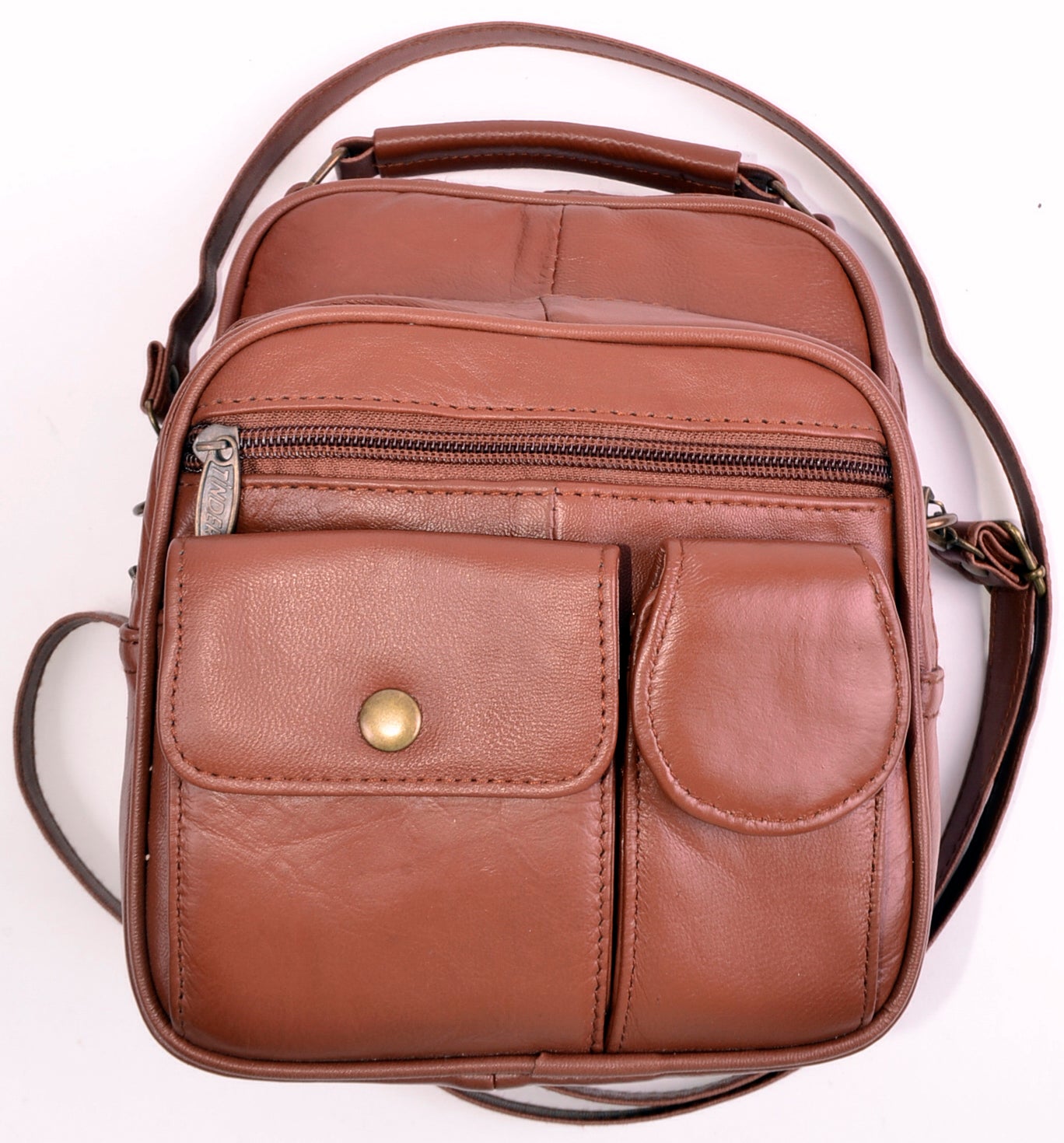 Genuine Leather Brown Organizer Crossbody Bag, Multi Pocket Shoulder Purse, Small Travel Messenger Bag for Men or Women