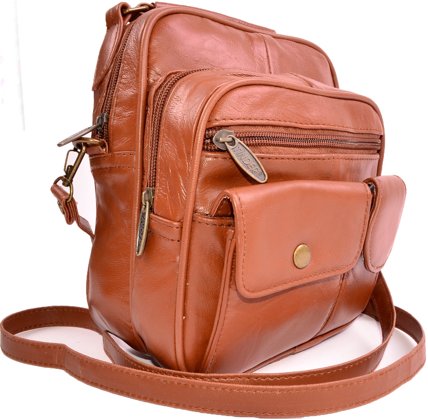Genuine Leather Brown Organizer Crossbody Bag, Multi Pocket Shoulder Purse, Small Travel Messenger Bag for Men or Women