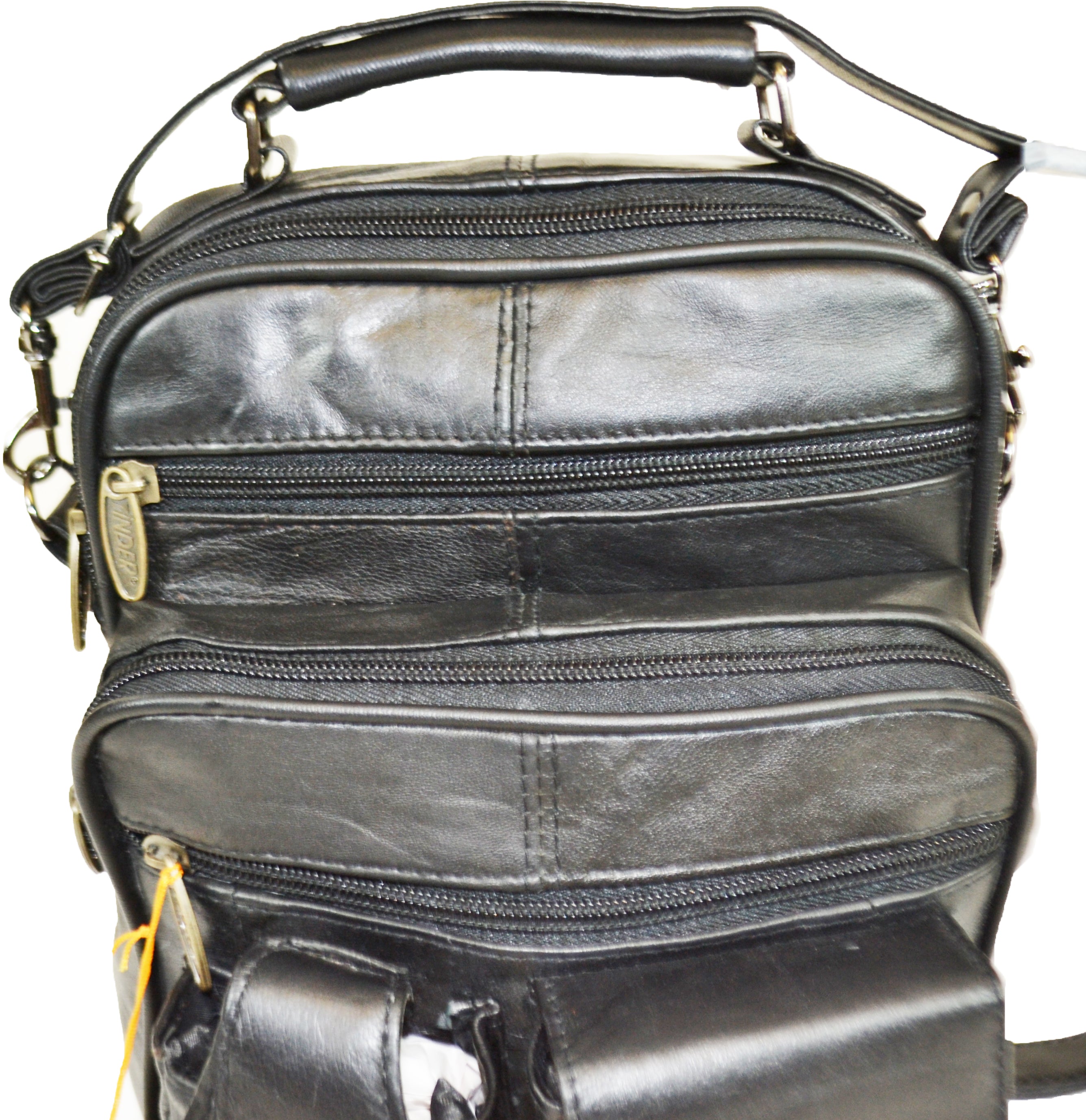 Unisex Tinder Genuine Leather Black Multi Pocket Crossbody Bag Travel Organizer Shoulder Bag