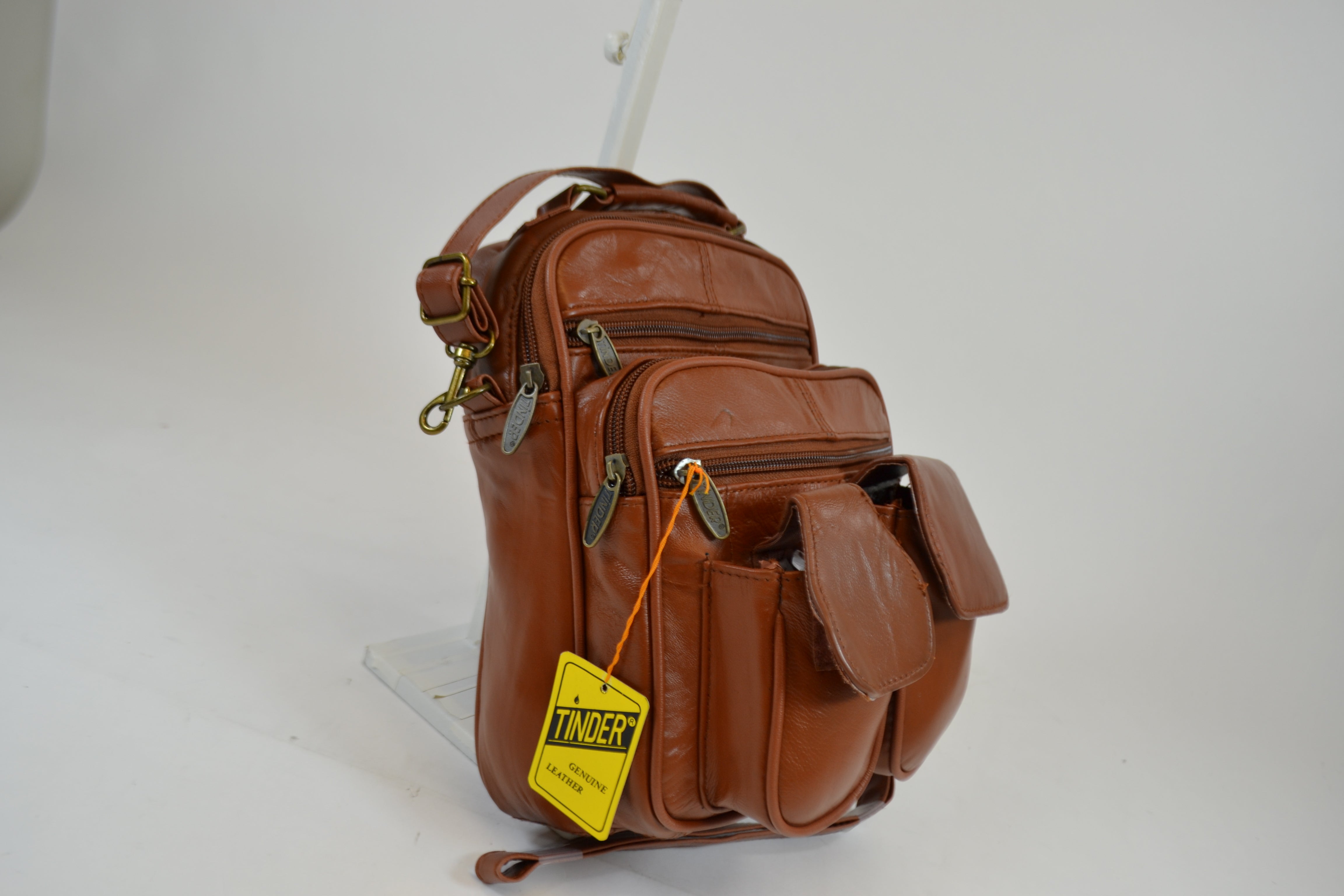 Genuine Leather Brown Multi Pocket Crossbody Bag, Travel Organizer Shoulder Purse, Small Messenger Bag for Men or Women