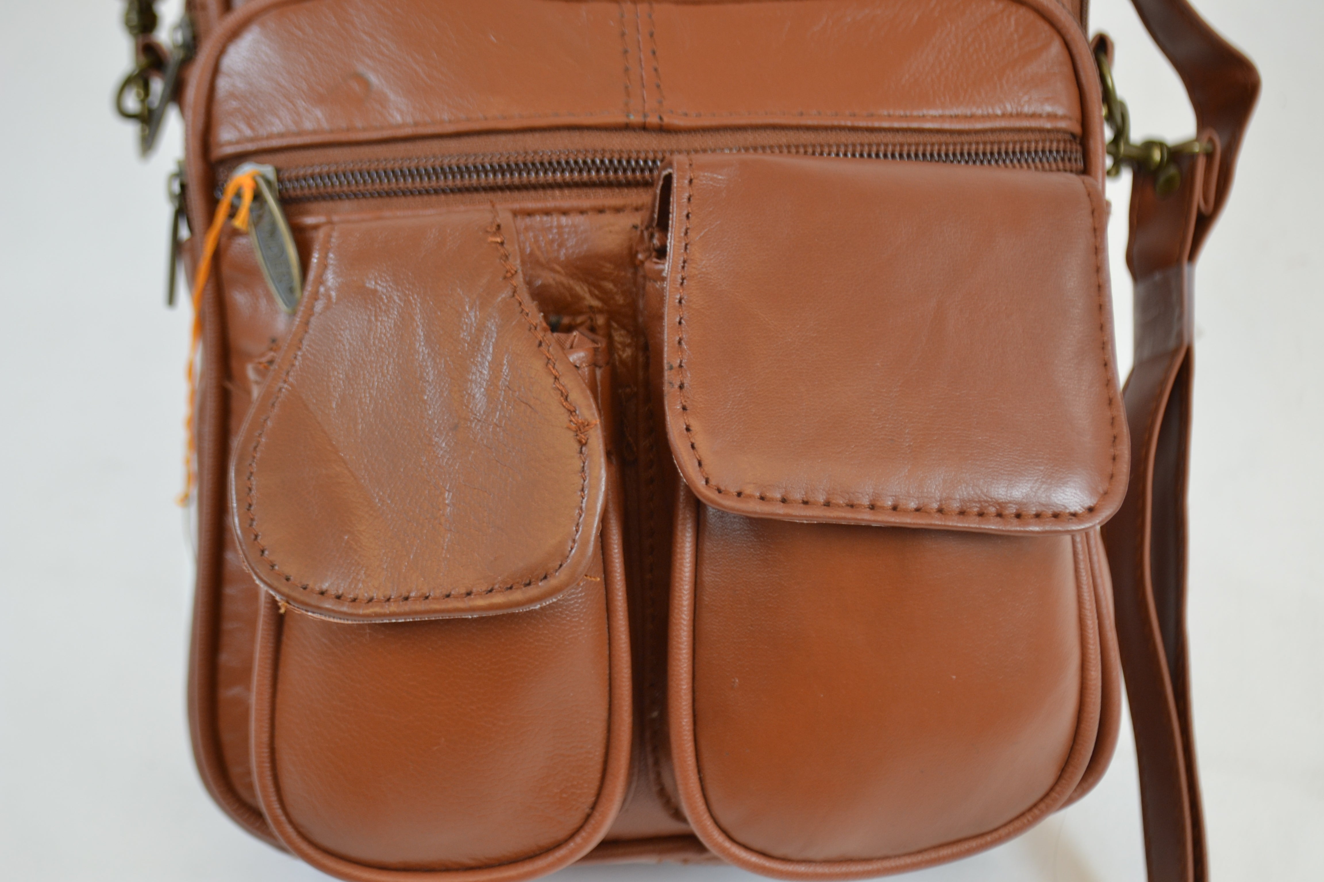 Genuine Leather Brown Multi Pocket Crossbody Bag, Travel Organizer Shoulder Purse, Small Messenger Bag for Men or Women