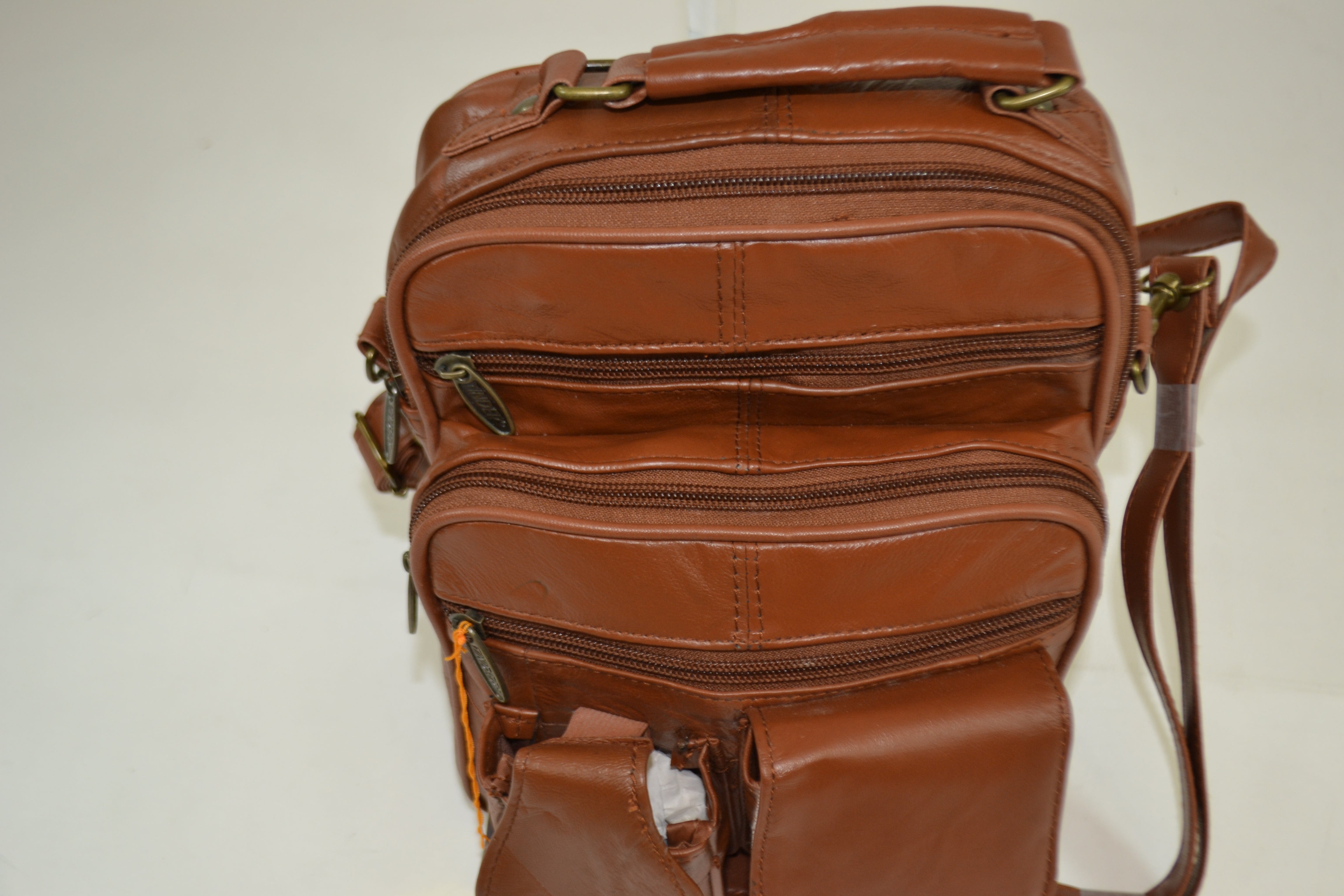 Genuine Leather Brown Multi Pocket Crossbody Bag, Travel Organizer Shoulder Purse, Small Messenger Bag for Men or Women
