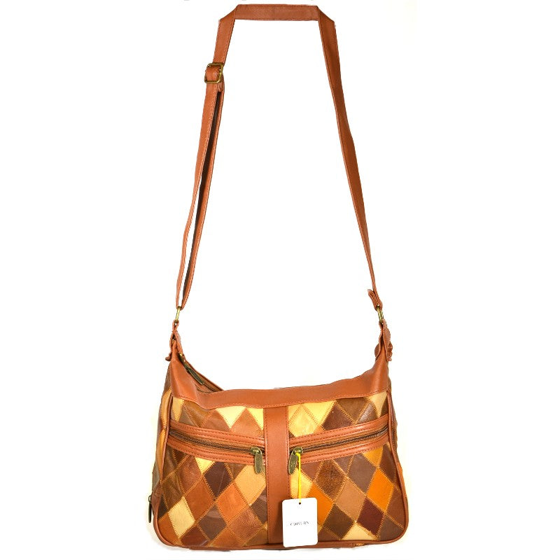 Tinder Genuine Leather Brown Patchwork Crossbody Bag Multi Pocket Shoulder Bag for Female