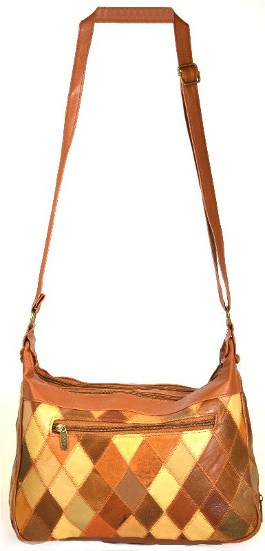 Tinder Genuine Leather Brown Patchwork Crossbody Bag Multi Pocket Shoulder Bag for Female