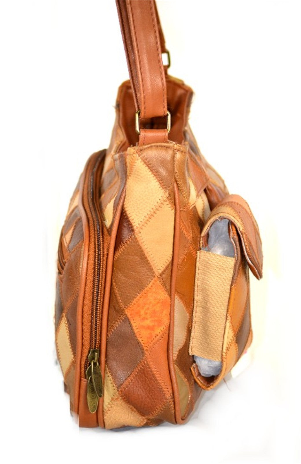 Tinder Genuine Leather Brown Patchwork Crossbody Bag Multi Pocket Shoulder Purse for Unisex