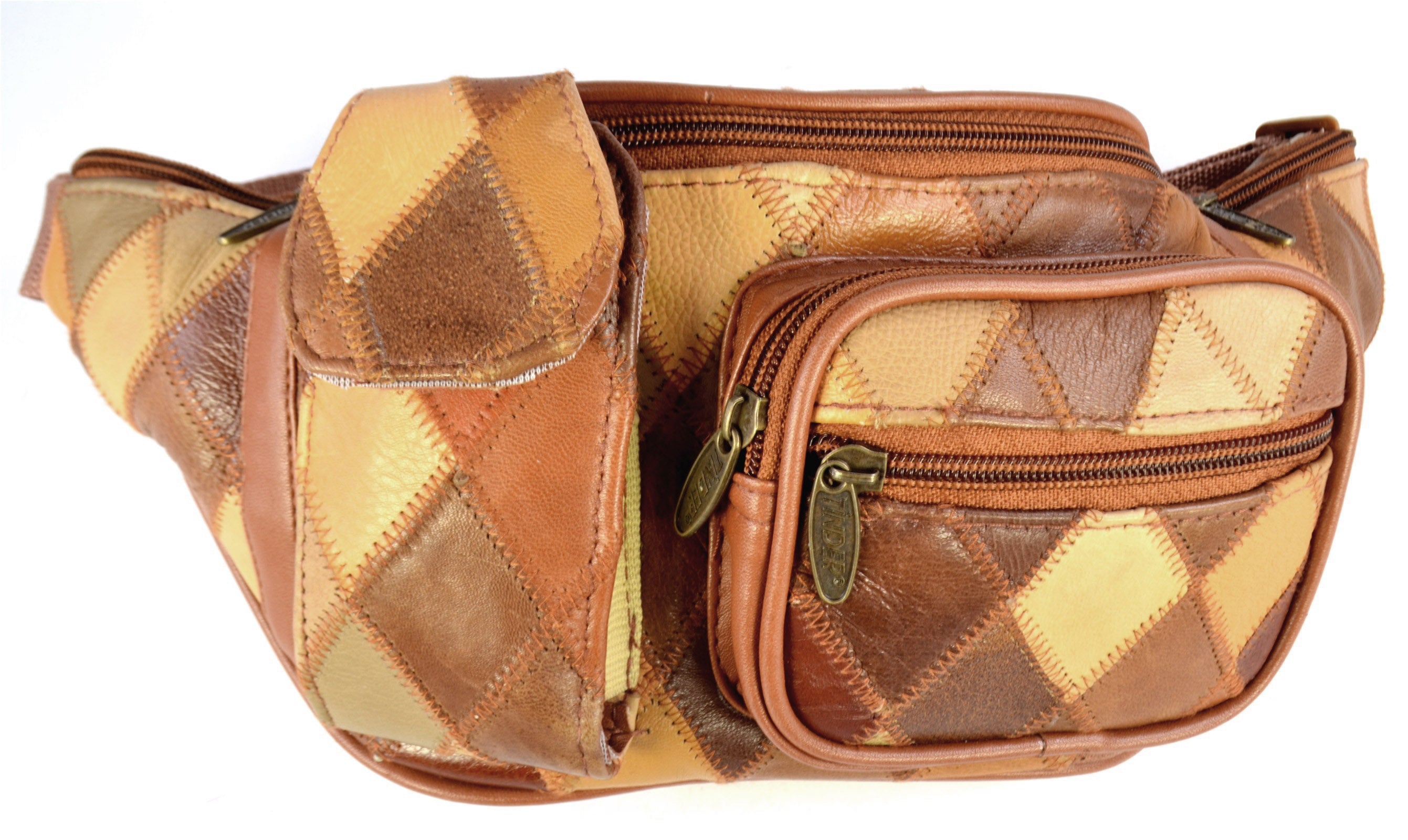 Genuine Leather Brown Patchwork Waist Bag, Multi Pocket Fanny Pack, Adjustable Belt Bag for Men or Women