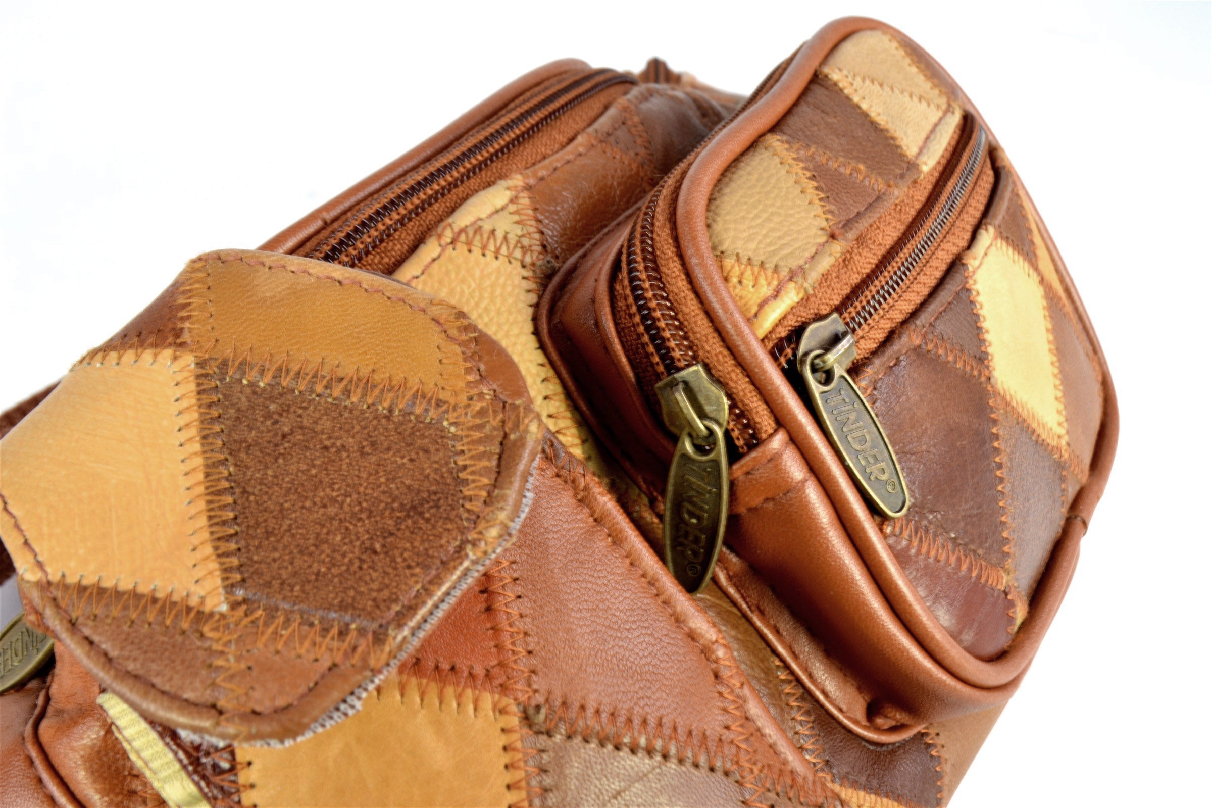Genuine Leather Brown Patchwork Waist Bag, Multi Pocket Fanny Pack, Adjustable Belt Bag for Men or Women