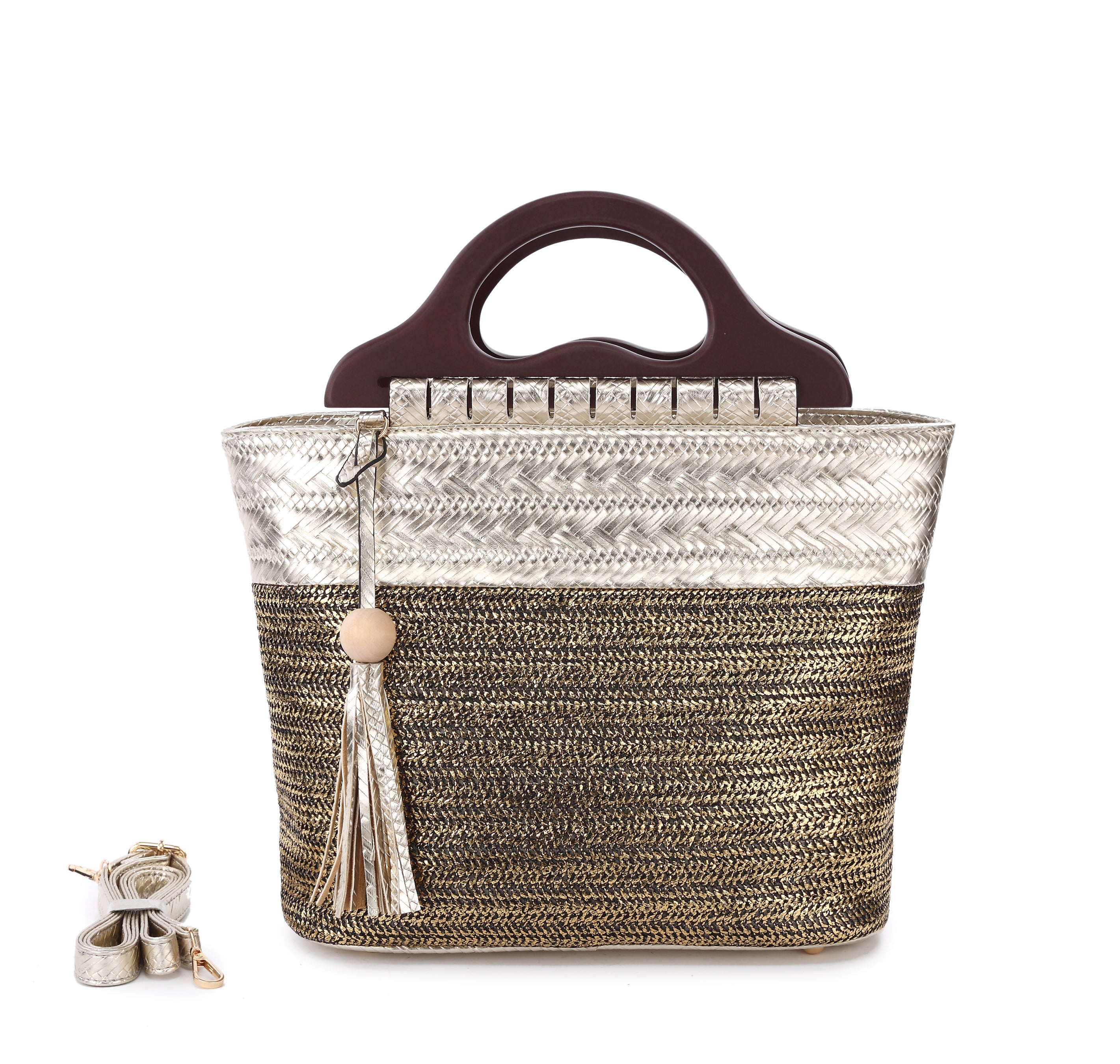 Originally Designed Handmade Woven Straw Tote Bag, Silver Top Handle Beach Purse, Summer Shoulder Handbag for Women