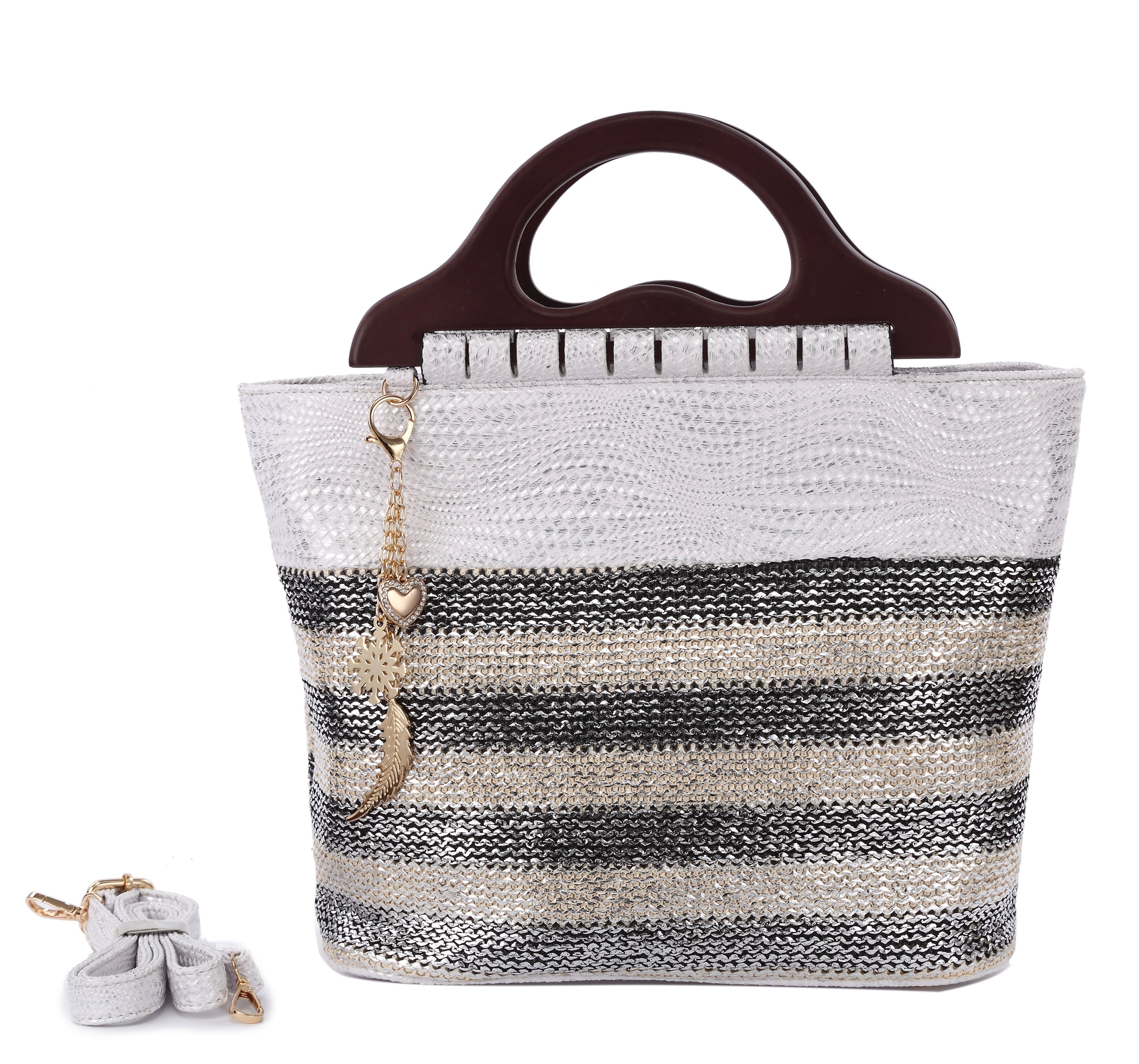 Originally Designed Handmade Woven Straw Tote Bag, Black Gold Top Handle Beach Purse, Summer Shoulder Handbag for Women