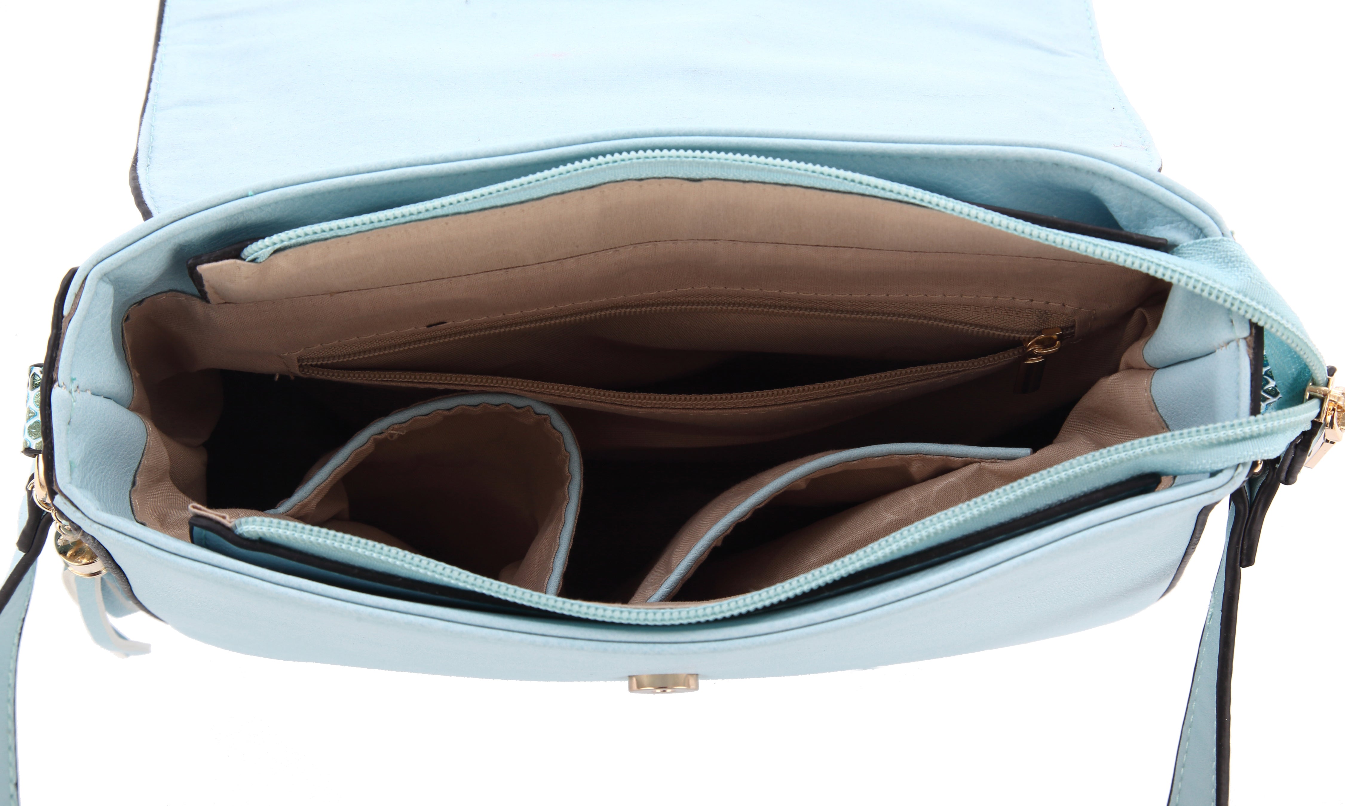 Originally Designed Handmade Crossbody Bag, Light Blue Vegan Leather Shoulder Purse, Tassel Flap Handbag for Women