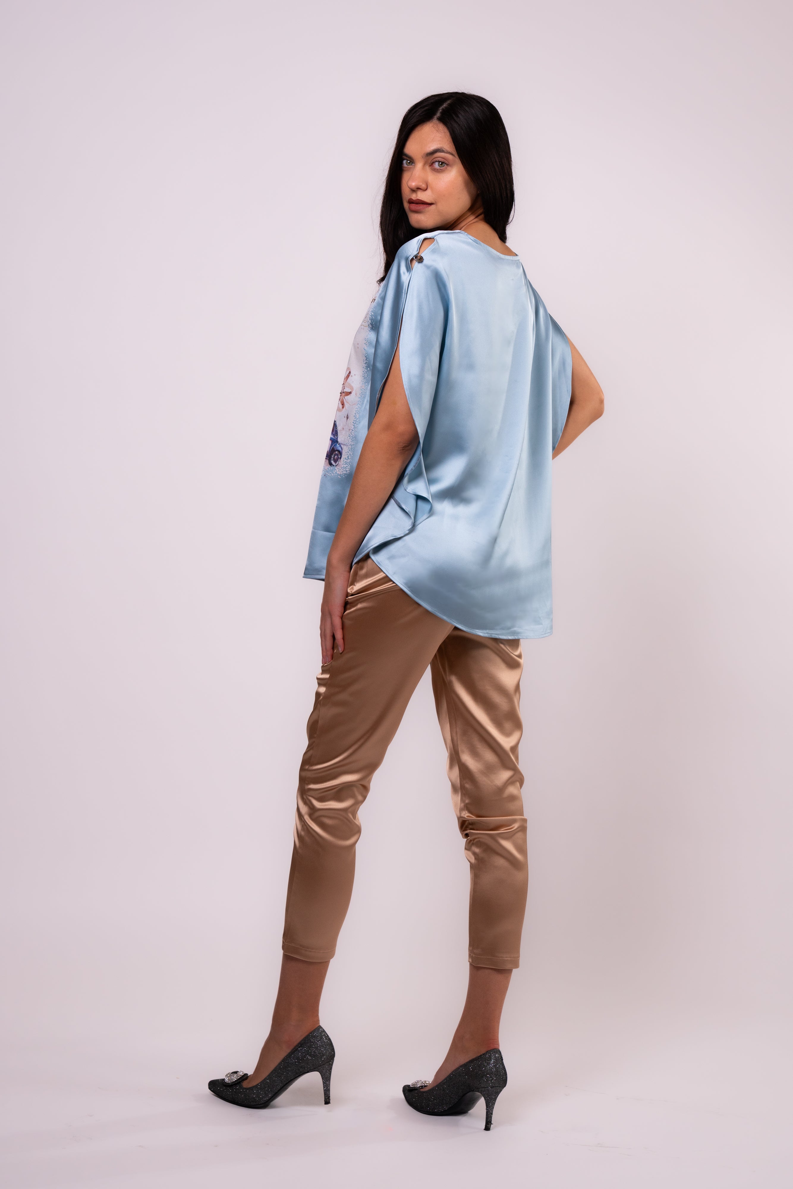 Brangio Vintage Parisian Elegance Top – Sky Blue