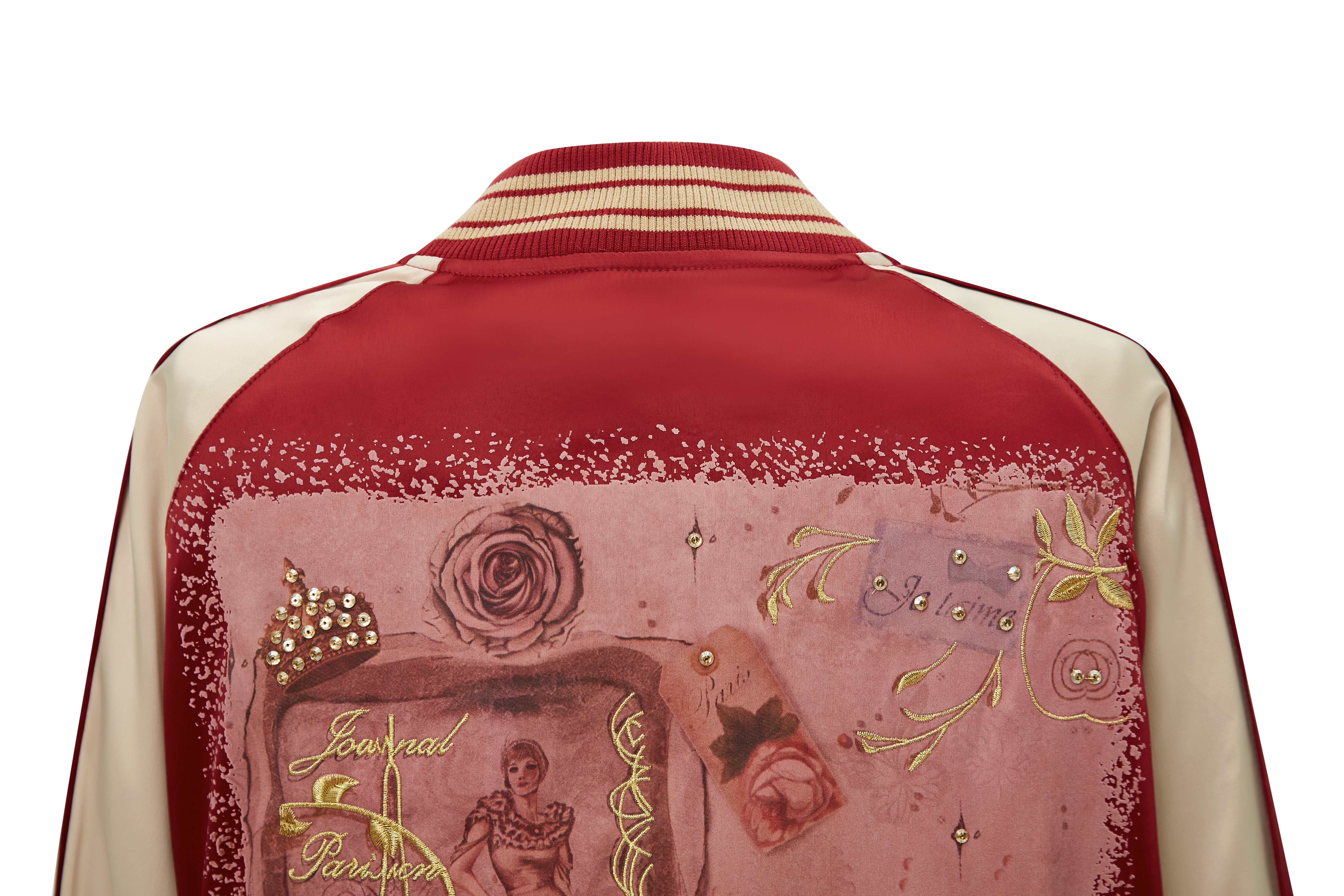 Brangio Italy Vintage Bomber Jacket with Floral Embroidery - Burgundy