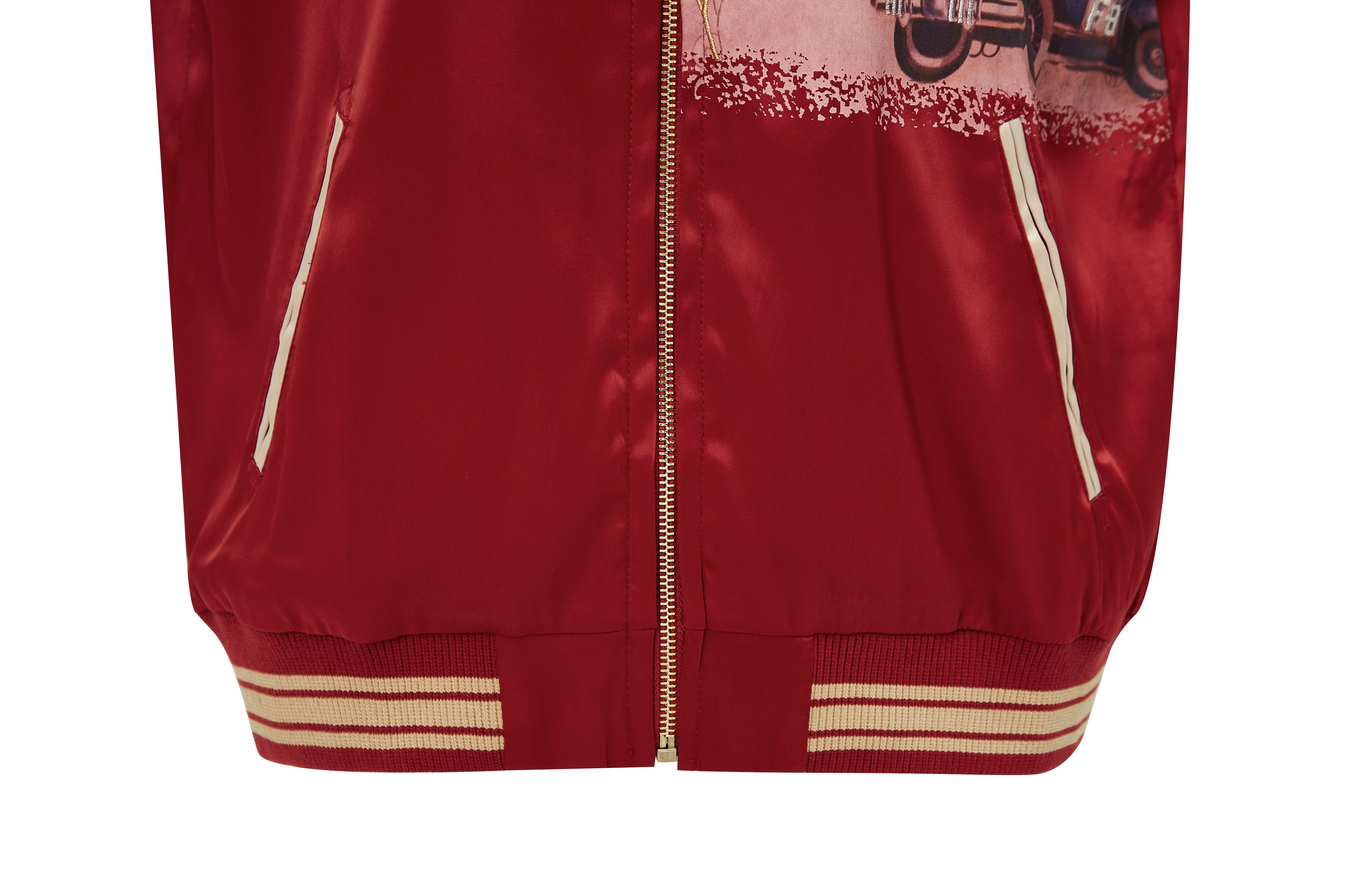 Brangio Italy Vintage Bomber Jacket with Floral Embroidery - Burgundy