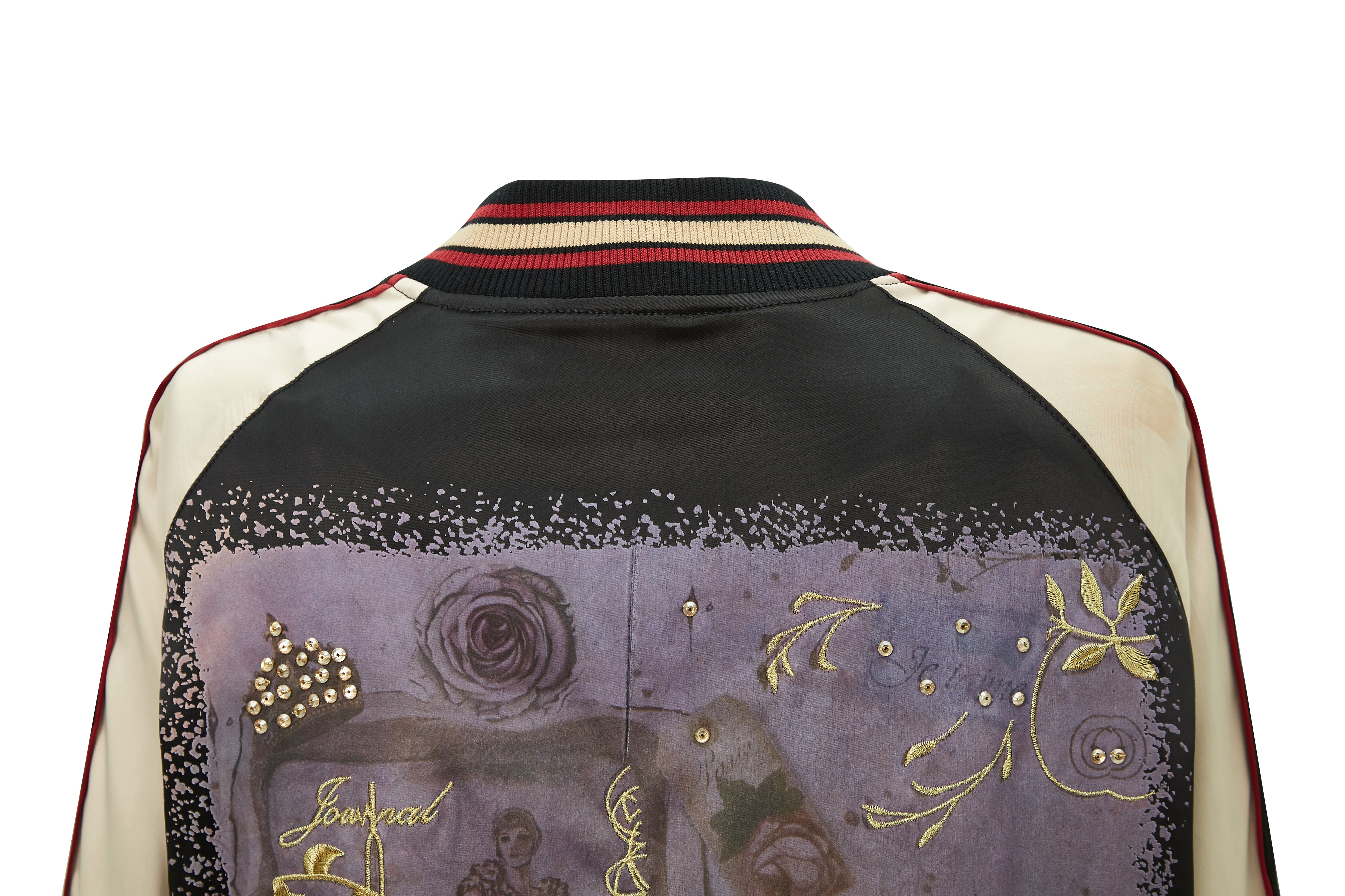 Brangio Italy Vintage Bomber Jacket with Floral Embroidery - Black