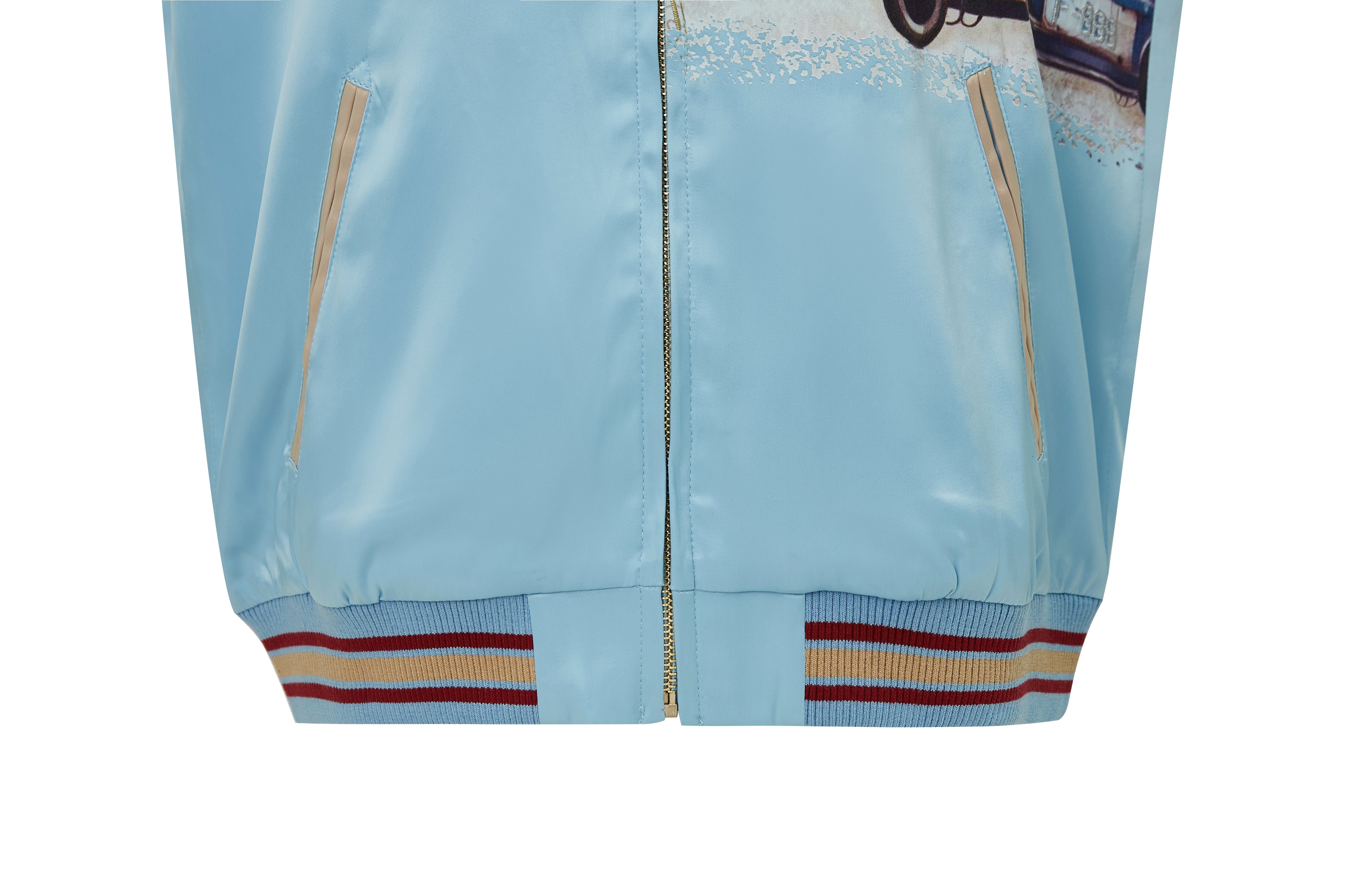 Brangio Italy Vintage Bomber Jacket with Floral Embroidery - Blue