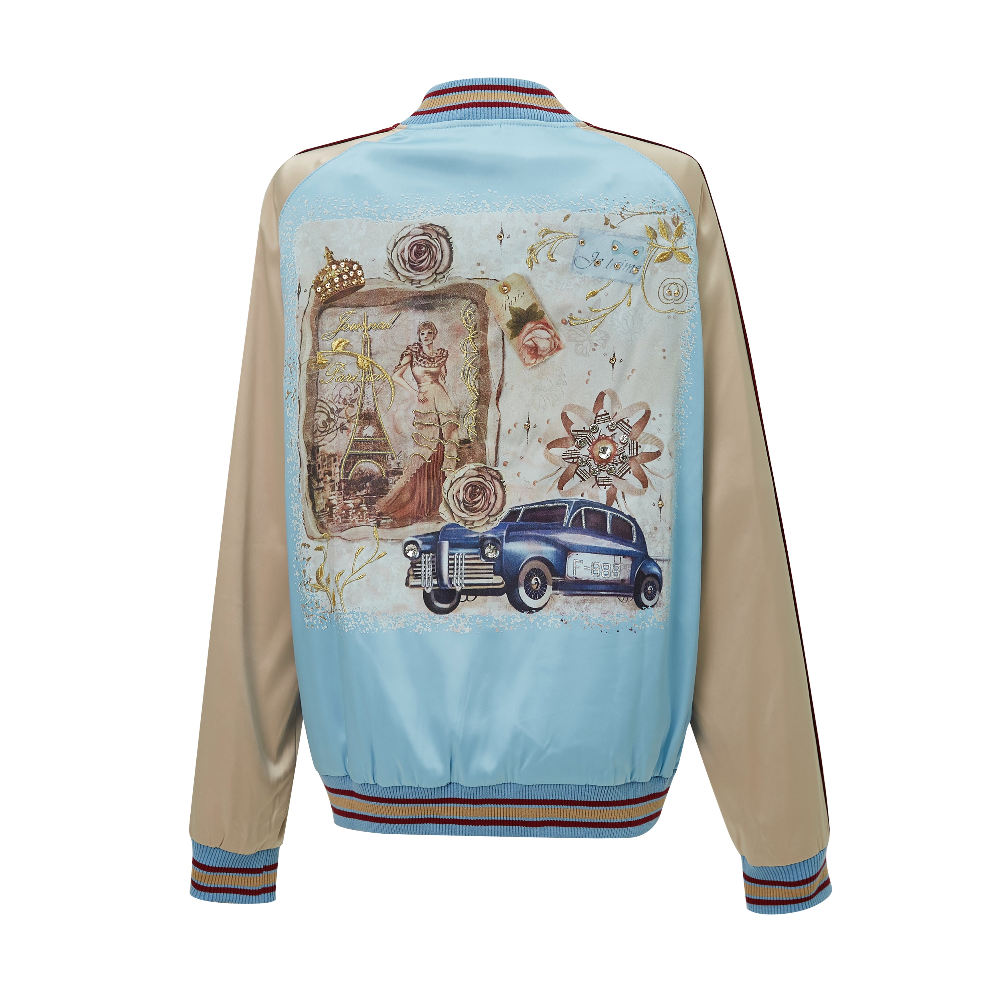 Brangio Italy Vintage Bomber Jacket with Floral Embroidery - Blue