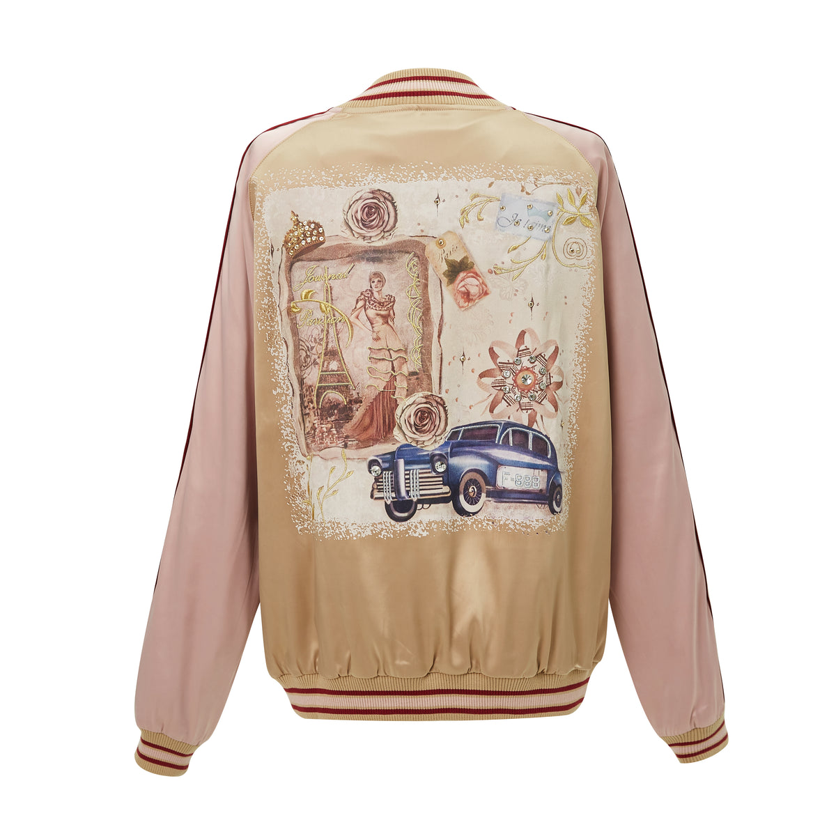 Brangio Italy Vintage Bomber Jacket with Floral Embroidery - Pink