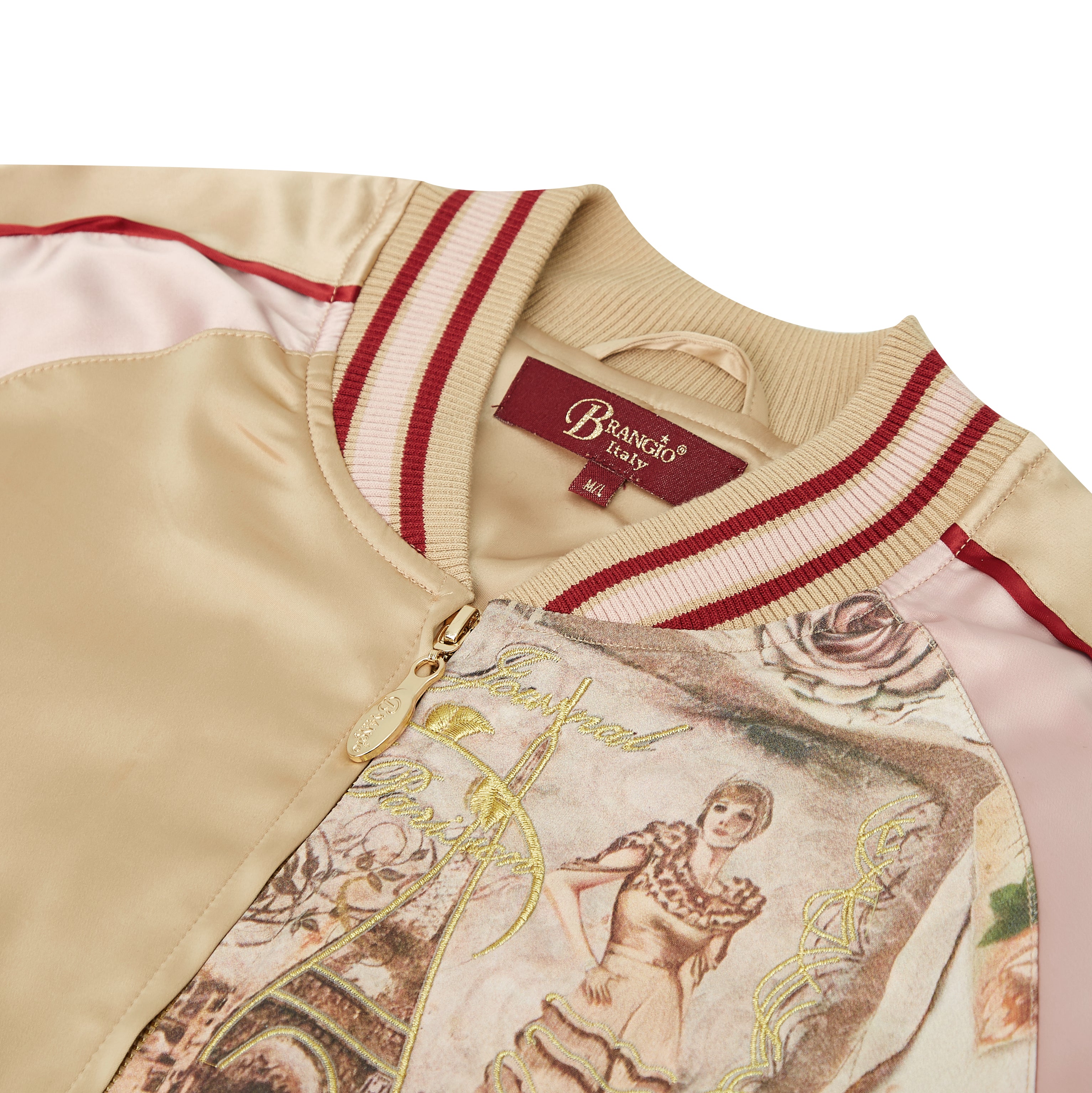 Brangio Italy Vintage Bomber Jacket with Floral Embroidery - Pink