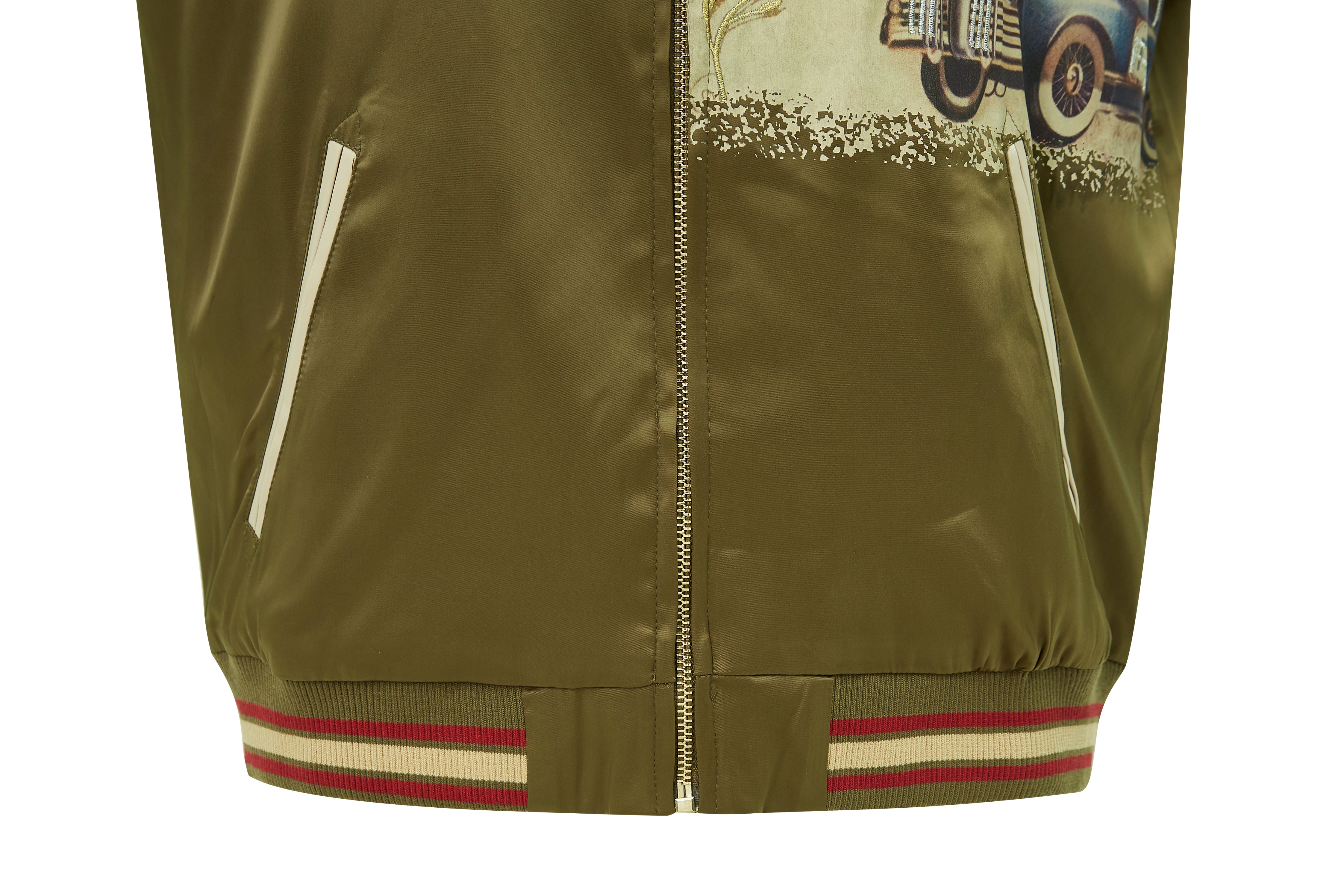 Brangio Italy Vintage Bomber Jacket with Floral Embroidery - Green