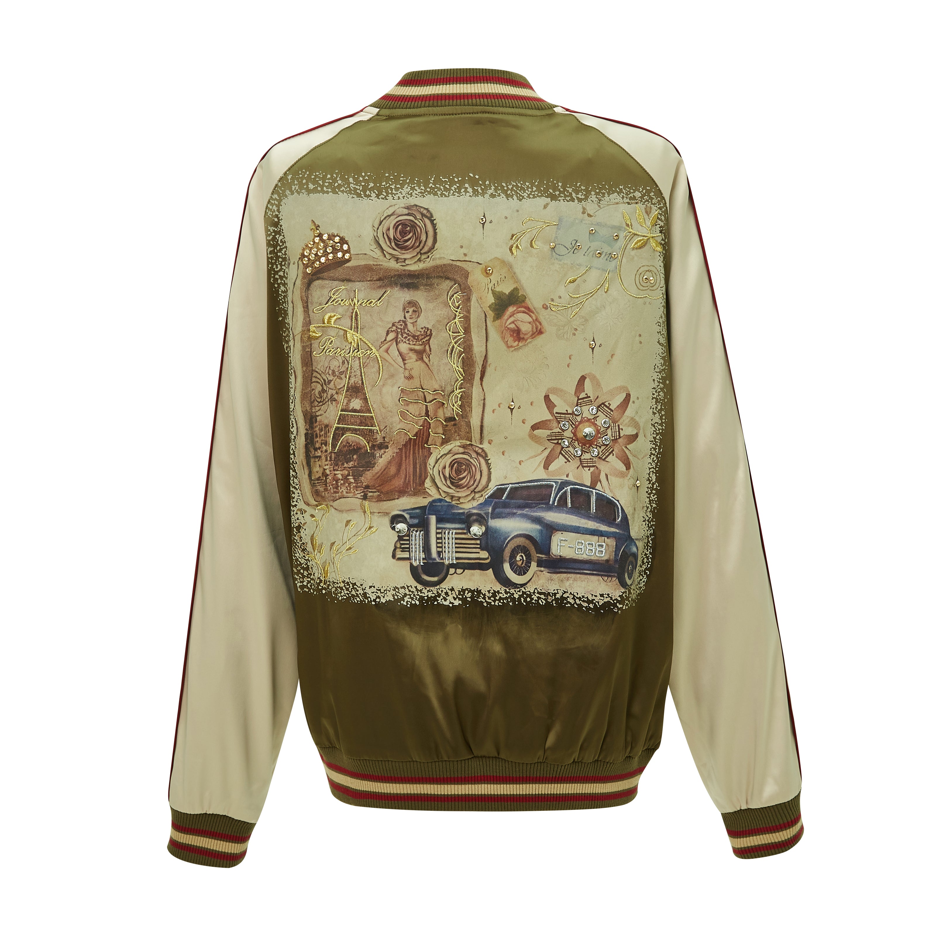 Brangio Italy Vintage Bomber Jacket with Floral Embroidery - Green