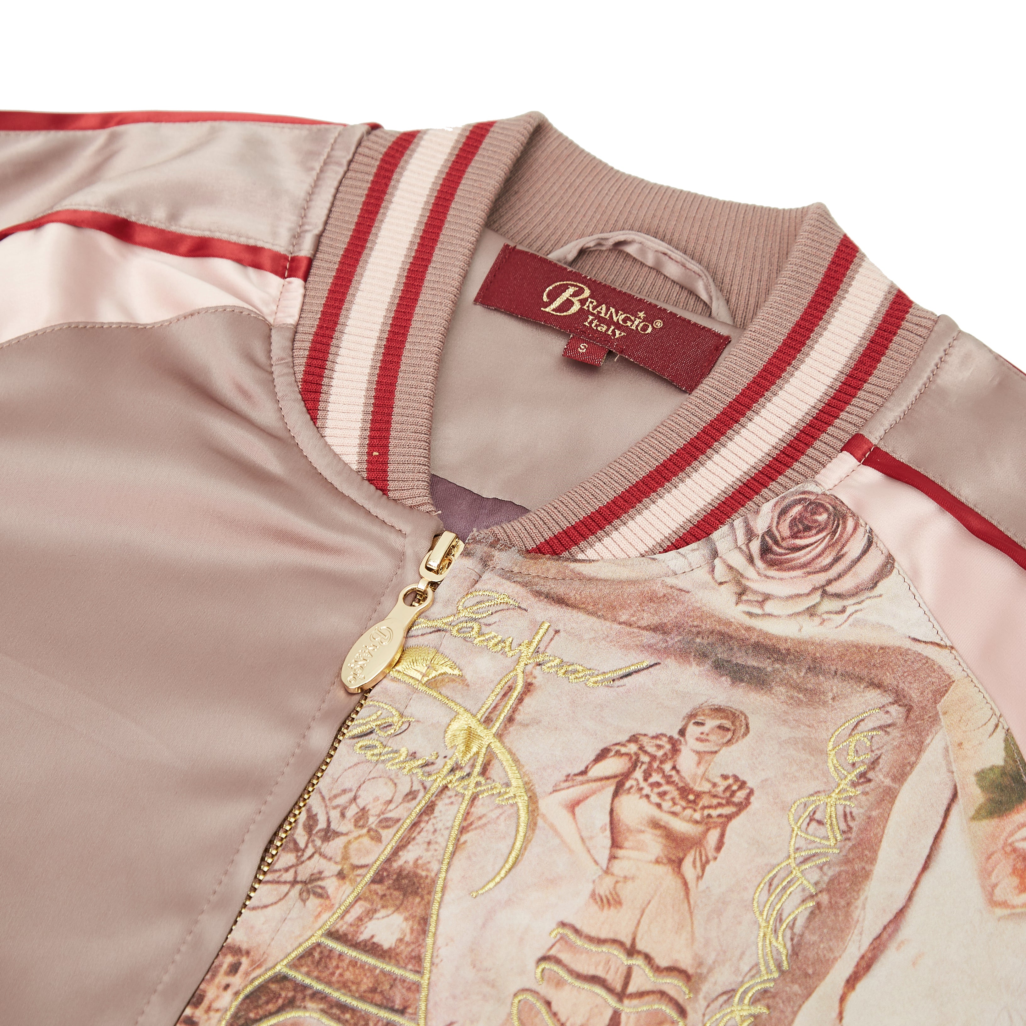 Brangio Italy Vintage Bomber Jacket with Floral Embroidery - Pewter