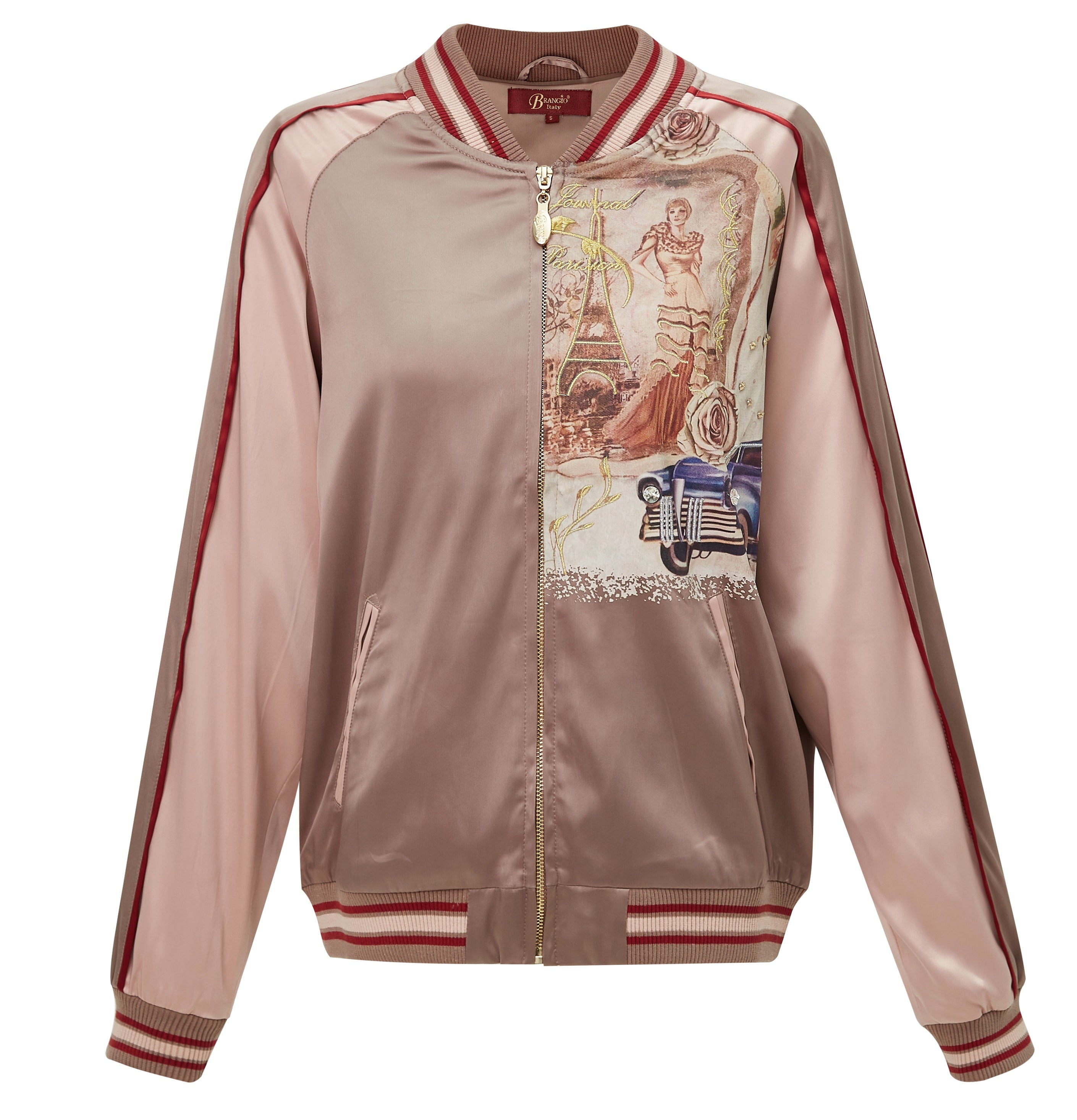 Brangio Italy Vintage Bomber Jacket with Floral Embroidery - Pewter