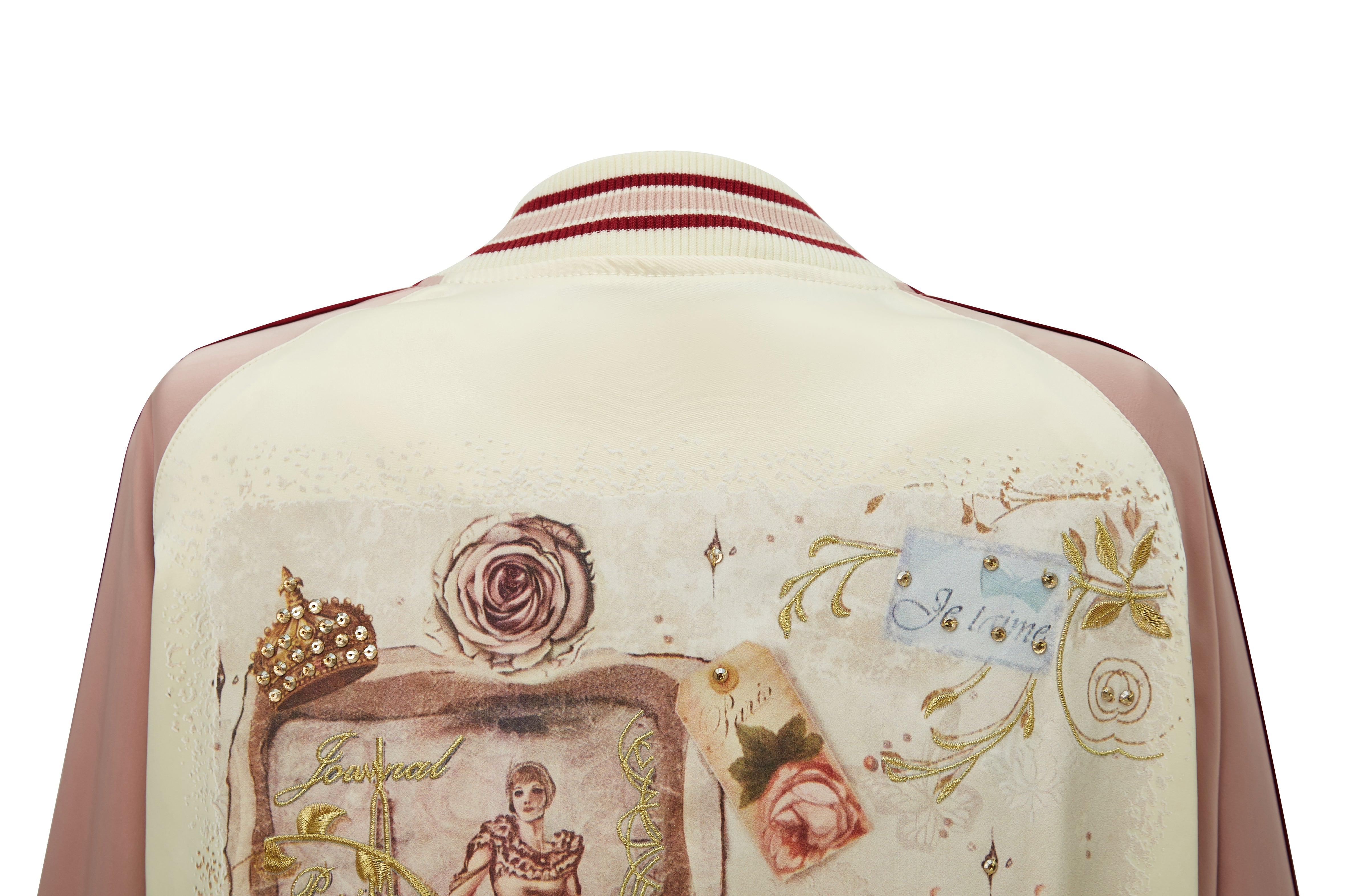 Brangio Italy Vintage Bomber Jacket with Floral Embroidery - Pearl White