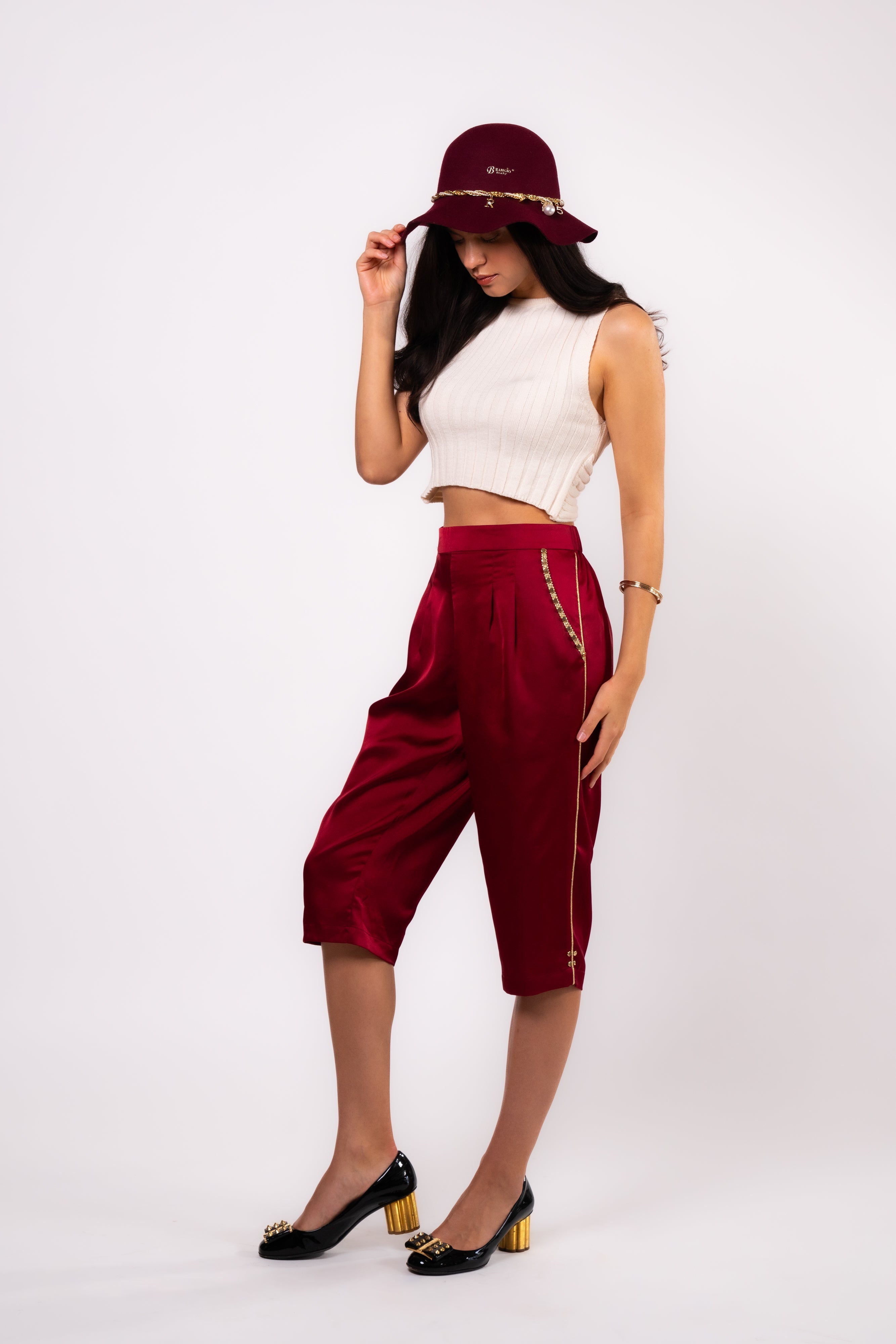 Brangio Luxe Satin Chain-Trim Culottes