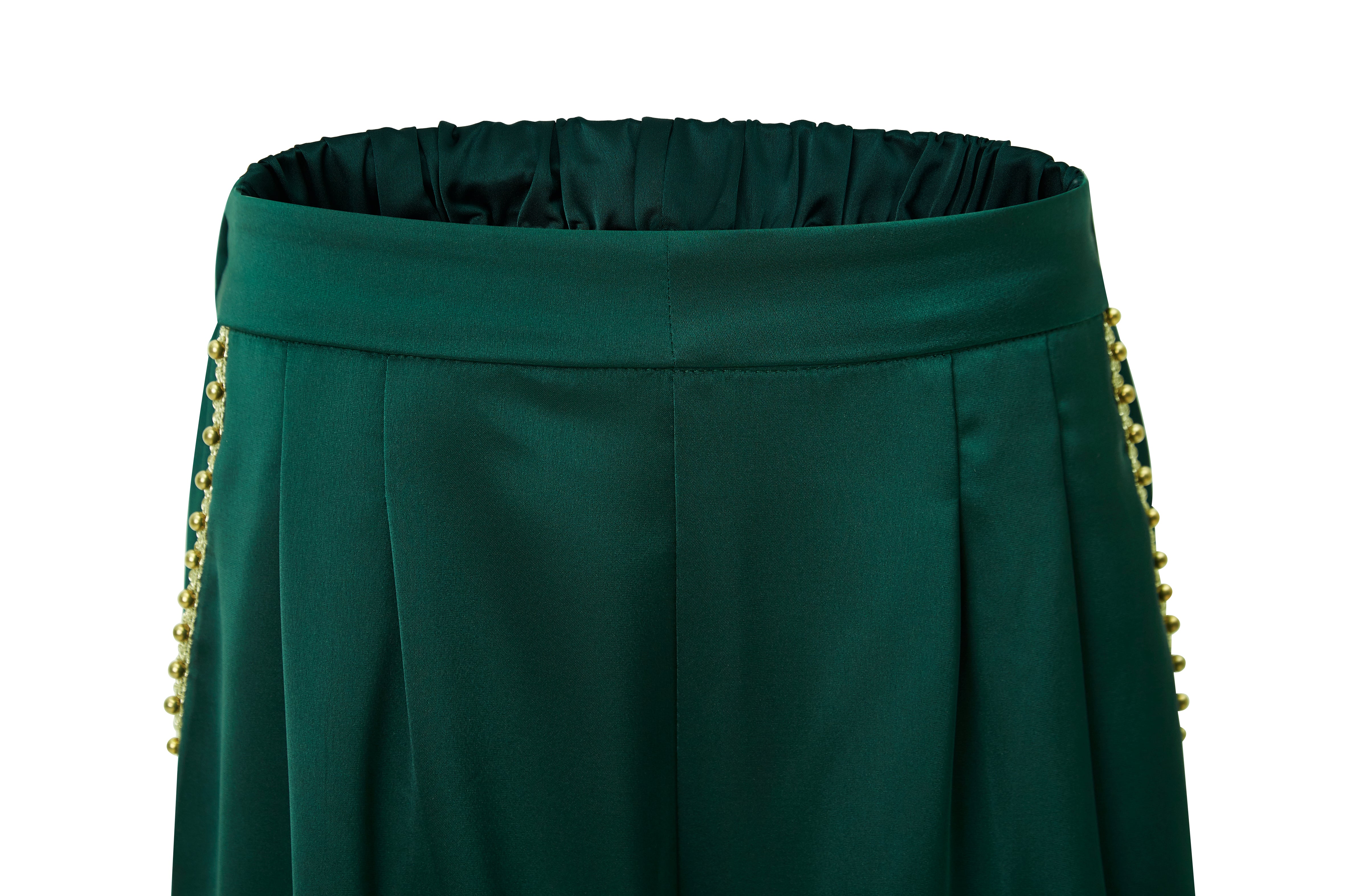 Brangio Italy Luxe Sapphire Chain-Embellished Satin Pants- Gold