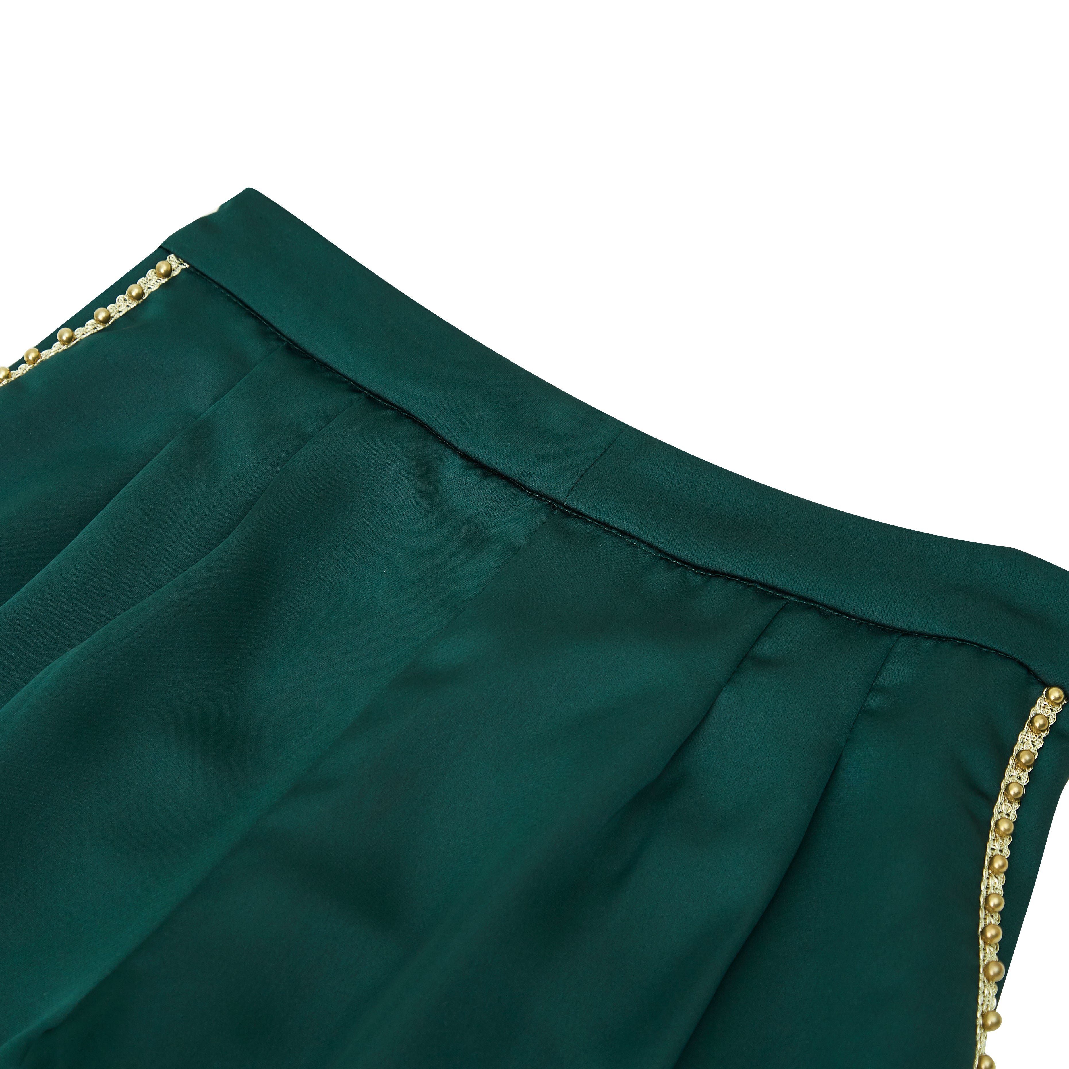 Brangio Italy Luxe Sapphire Chain-Embellished Satin Pants- Gold