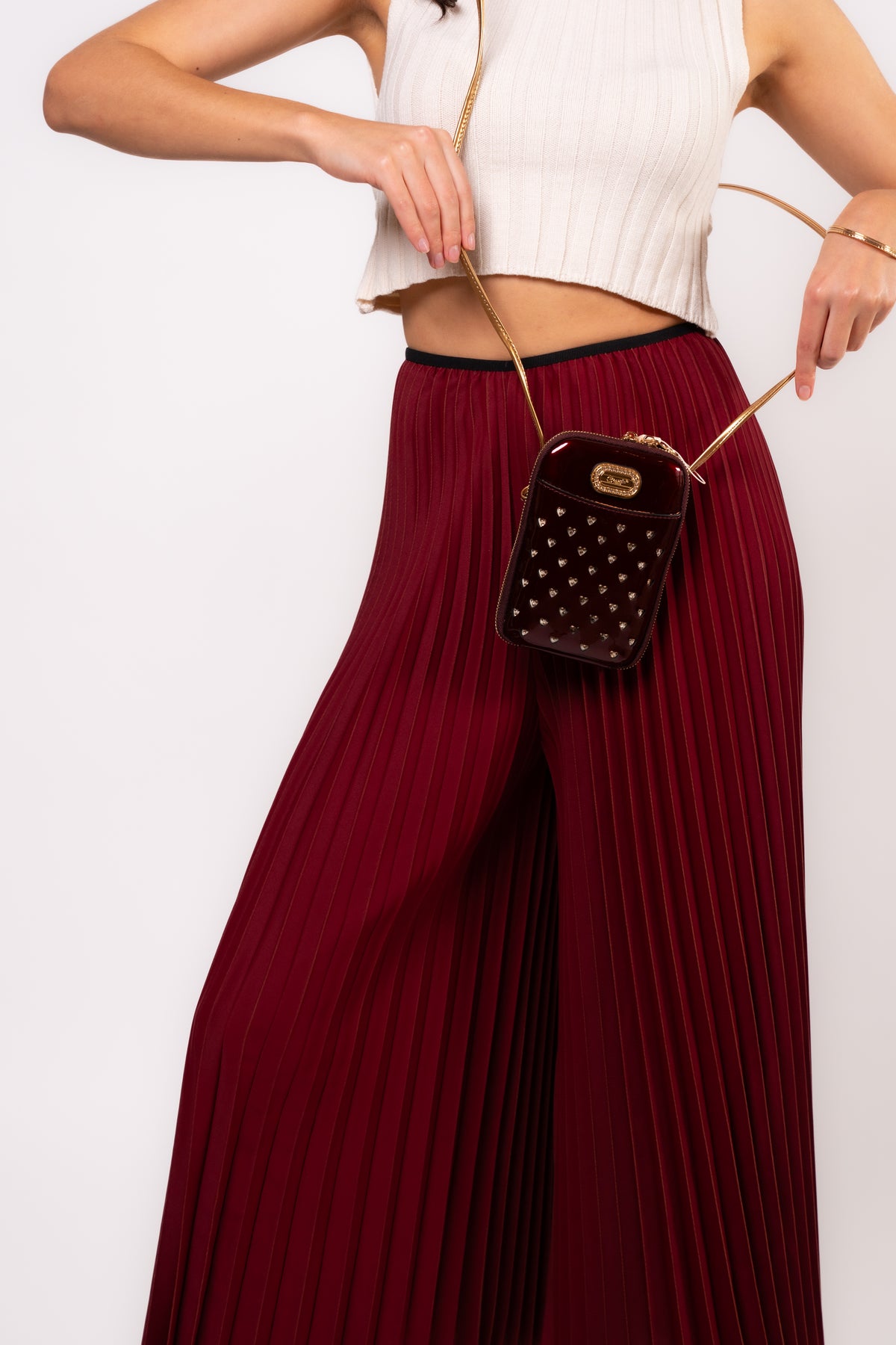 Brangio Italy  Vintage Luxe Pleated Palazzo Pants - Burgundy