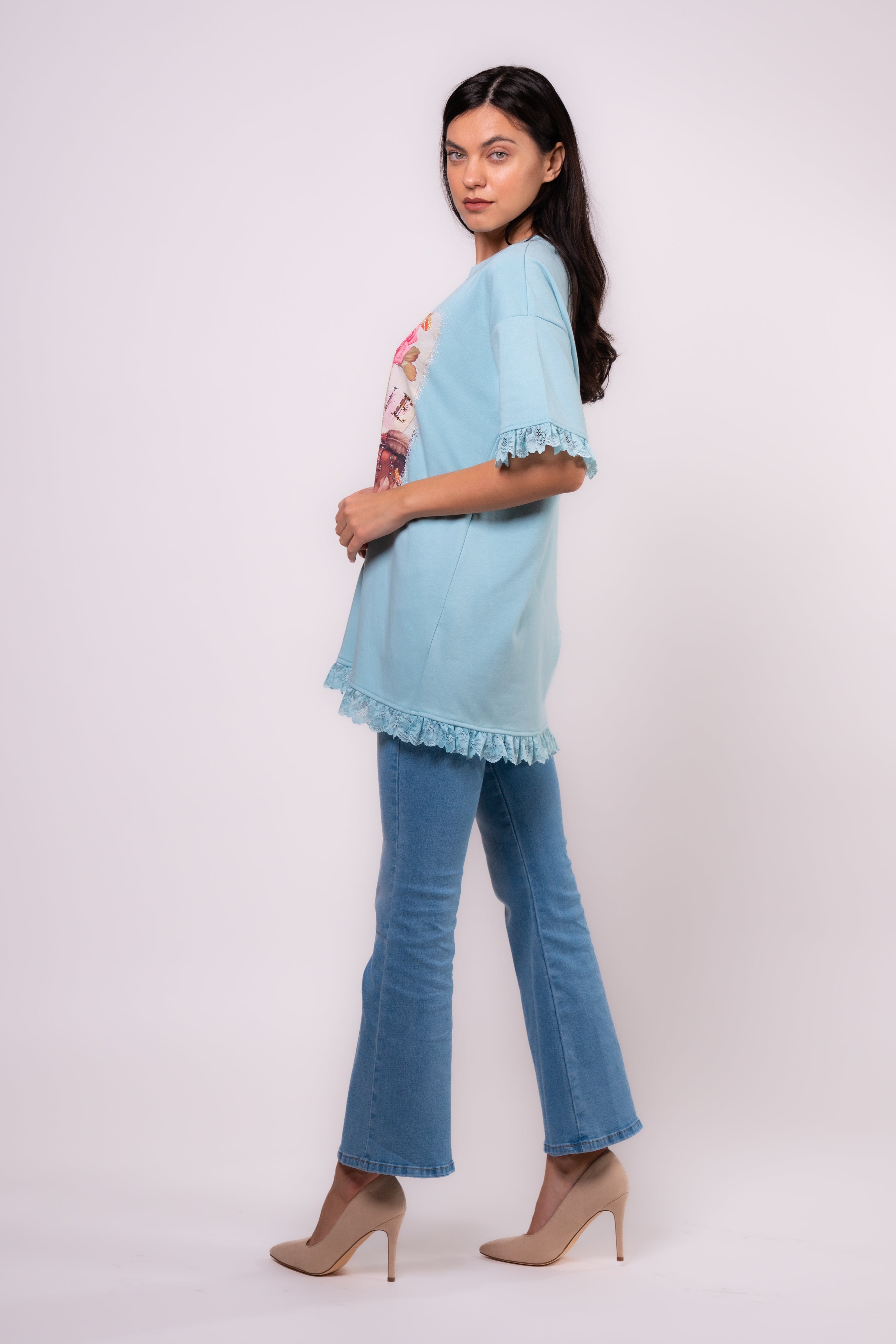 Brangio Parisian Romance Lace-Trim Tunic – Light Blue