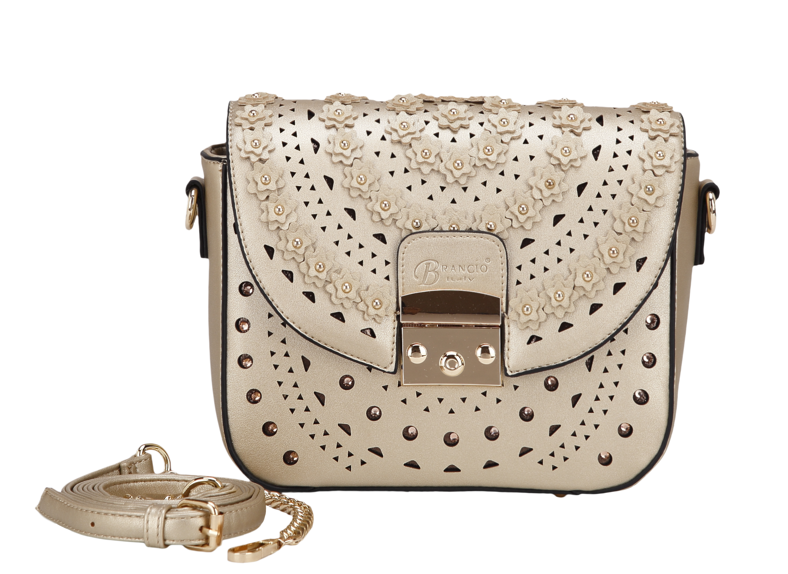 Brangio Italy Floral Laser Cut with Rhinestone Crossbody Bag