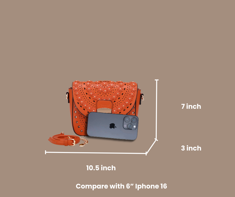 Brangio Italy Floral Laser Cut with Rhinestone Crossbody Bag