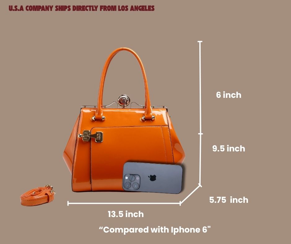 Brangio Italy Luxury Glossy Patent Leatherl Metallic Satchel Bag