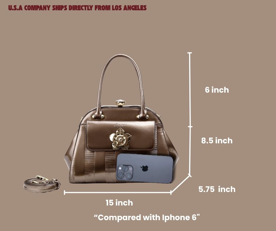 Brangio Italy Patent Satchel Handbag – Floral Lock Designer Shoulder & Crossbody Purse