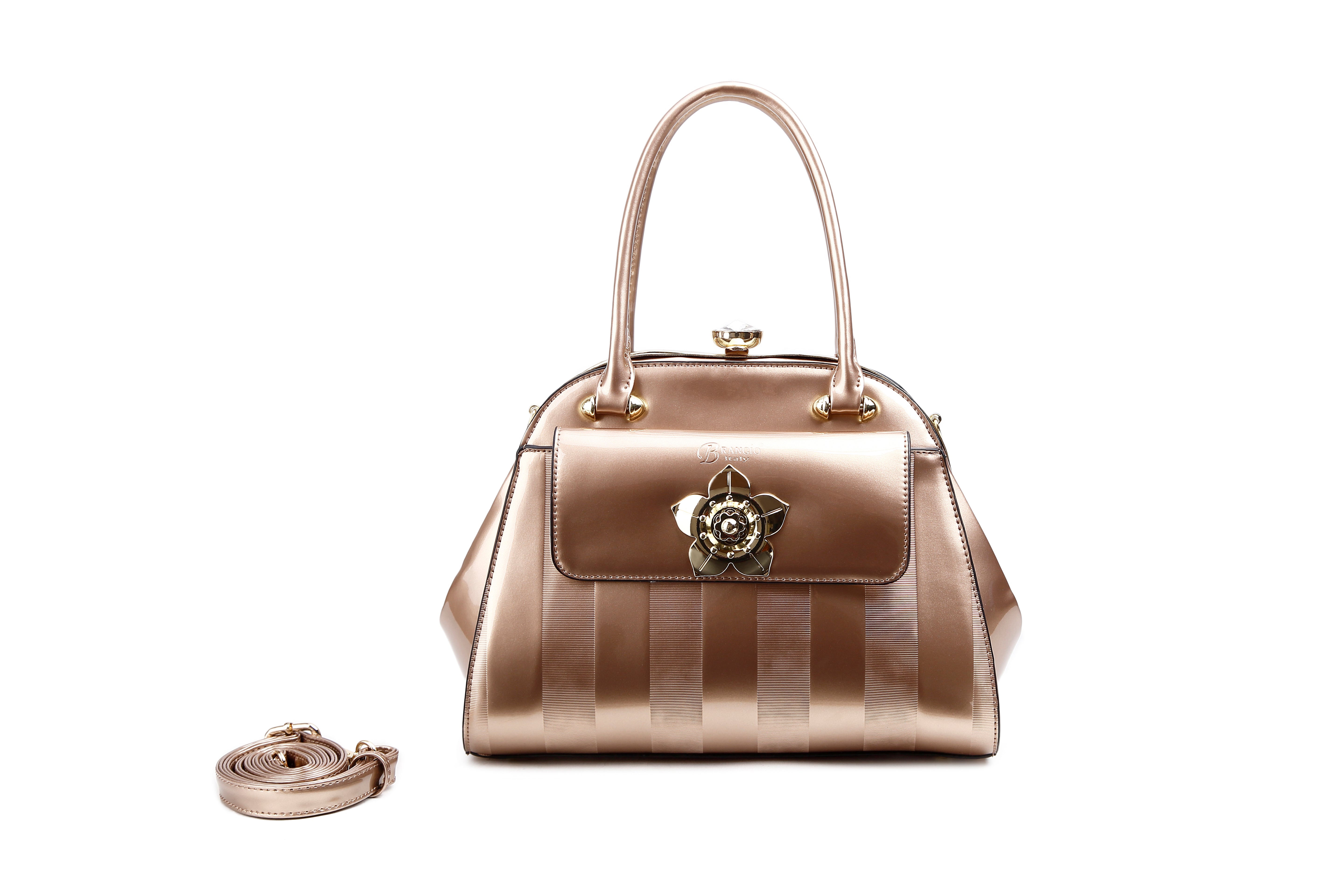 Brangio Italy 3 Piece Luxury Patent Leather Travel Set - Designer Handbag, Wallet & Spinner Luggage
