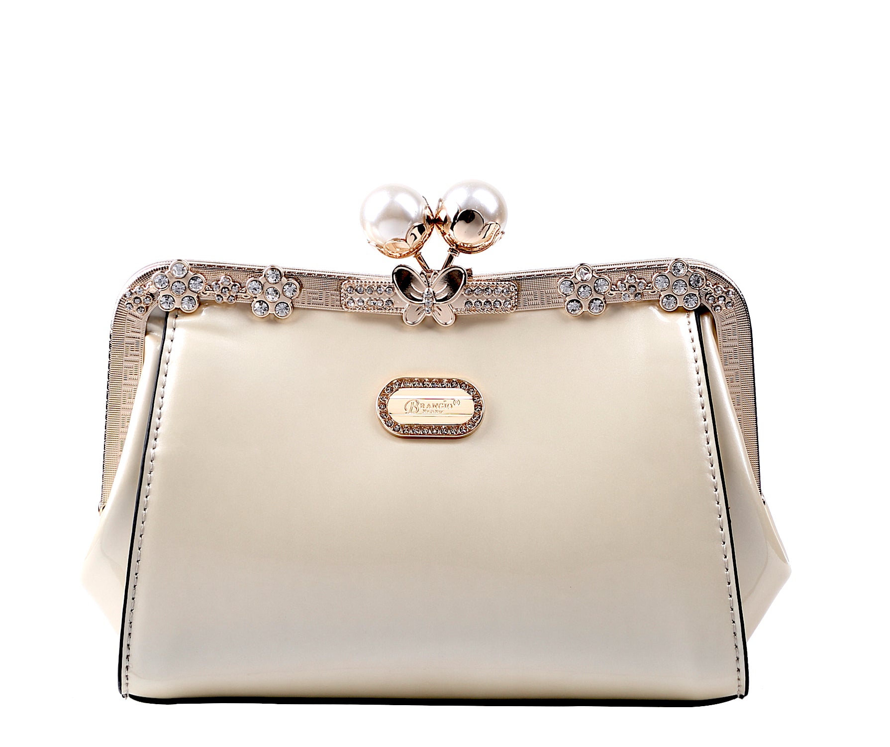 Brangio Italy Metallic Pearl Clasp Rhinestone Crossbody Purse