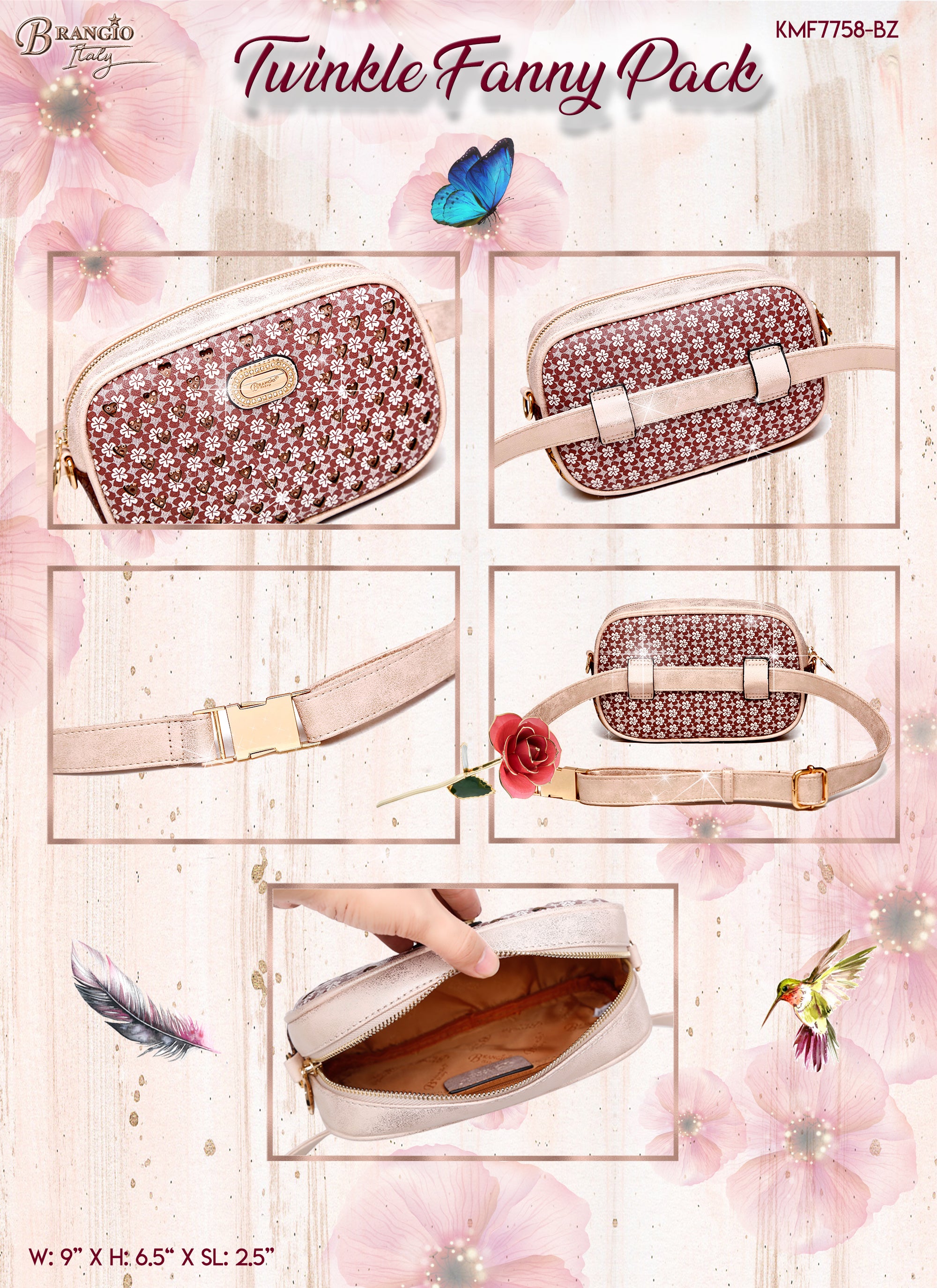 Brangio Italy Floral-Embellished Fannypack Bag