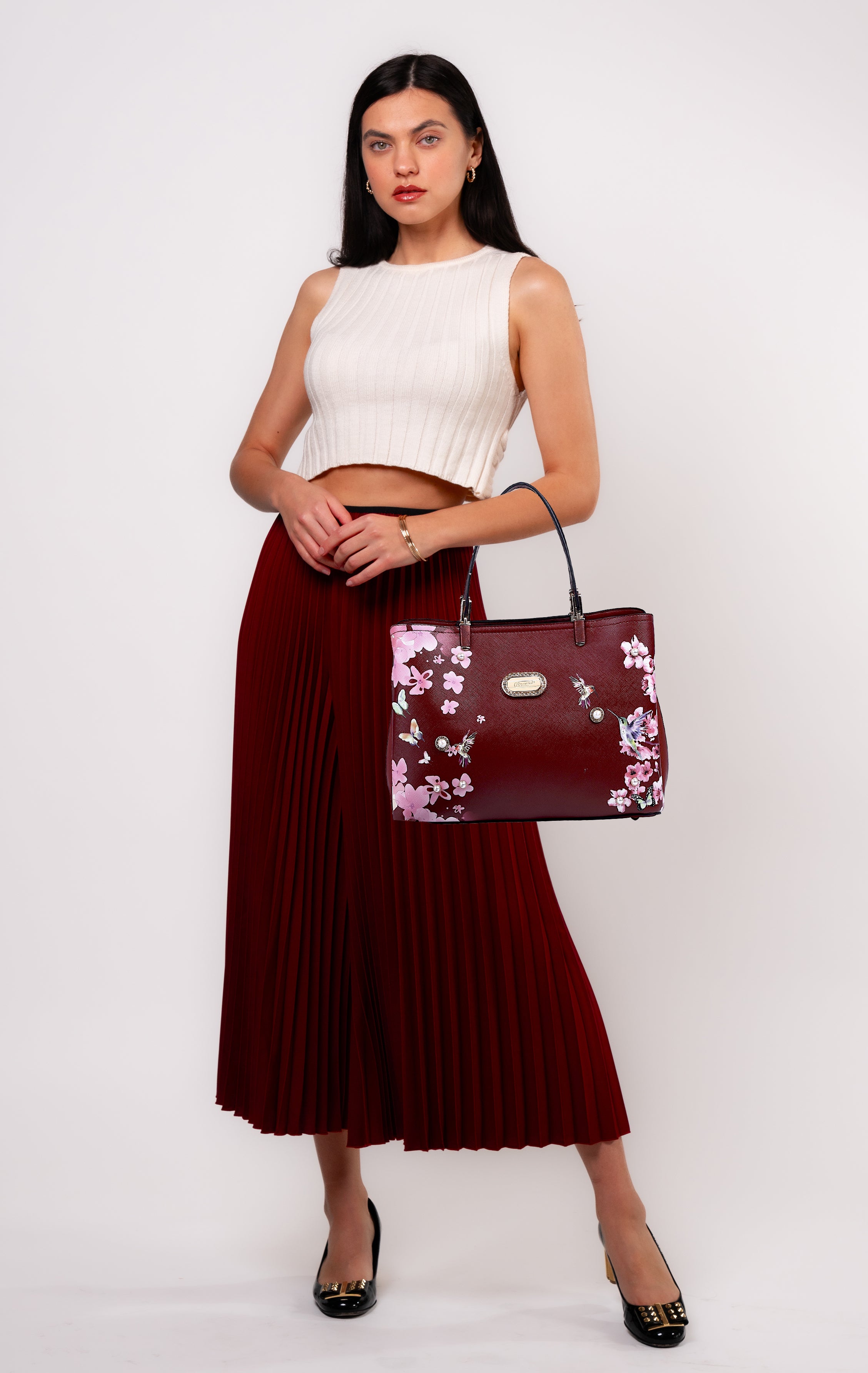 Brangio Italy Floral Hummingbird Tote Bag – Elegant Shoulder Handbag