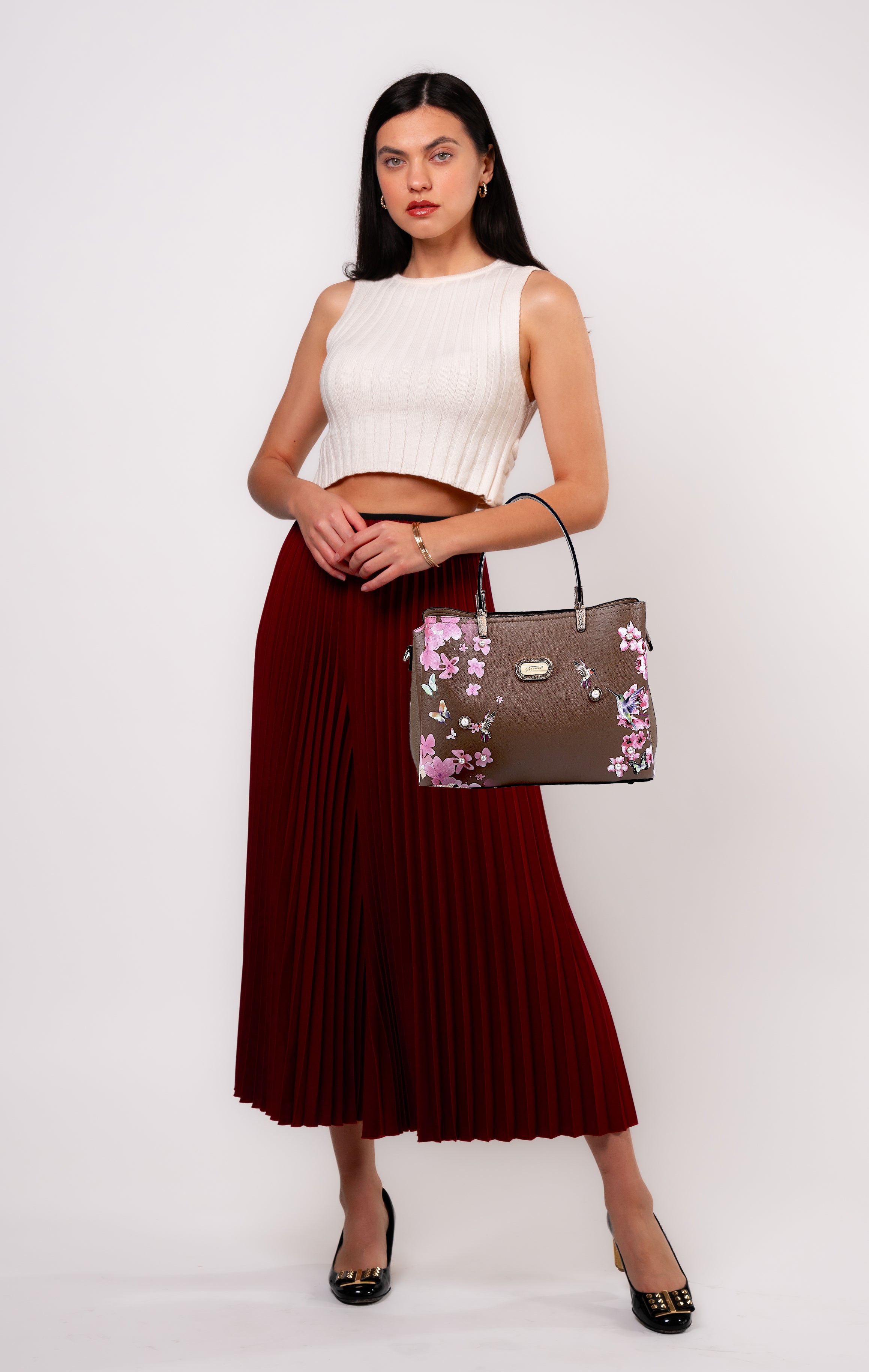 Brangio Italy Floral Hummingbird Tote Bag – Elegant Shoulder Handbag