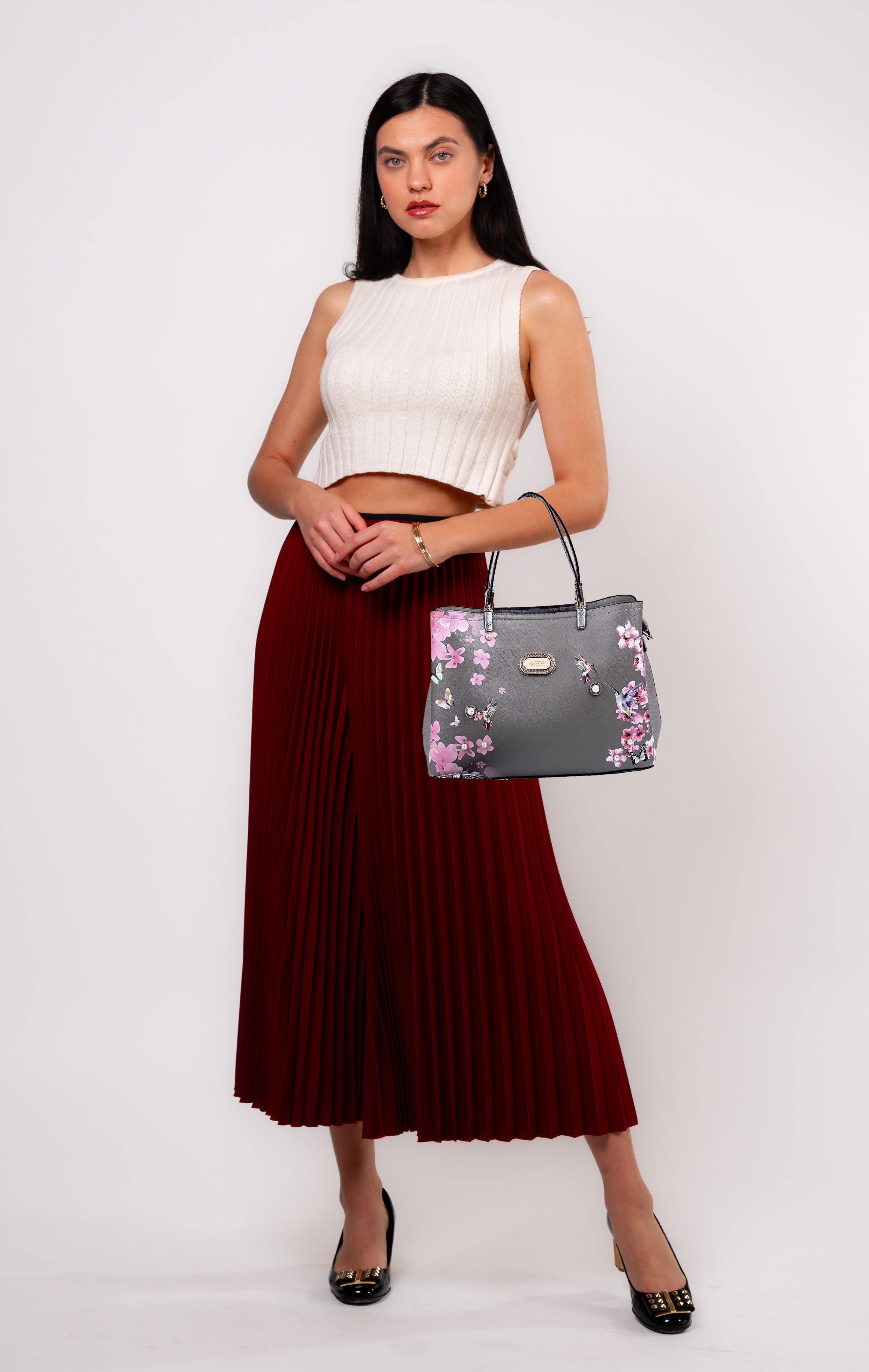 Brangio Italy Floral Hummingbird Tote Bag – Elegant Shoulder Handbag